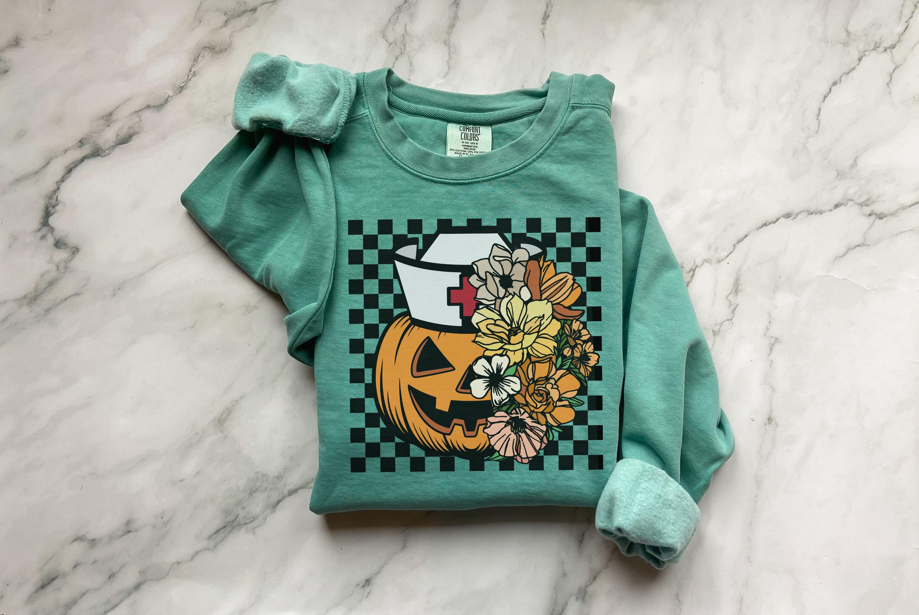 Floral Scary pumpkin, Halloween Nurse Sweatshirt, Spooky RN Fall Top, Funny Apparel, Cozy Autumn Pullover, Cute Retro Gift for Nurse
