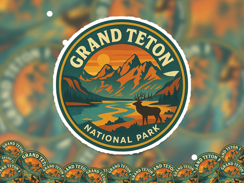 Grand Teton National Park Sticker Kiss-Cut Vinyl, Waterproof Decal, Retro Travel Lover Collection
