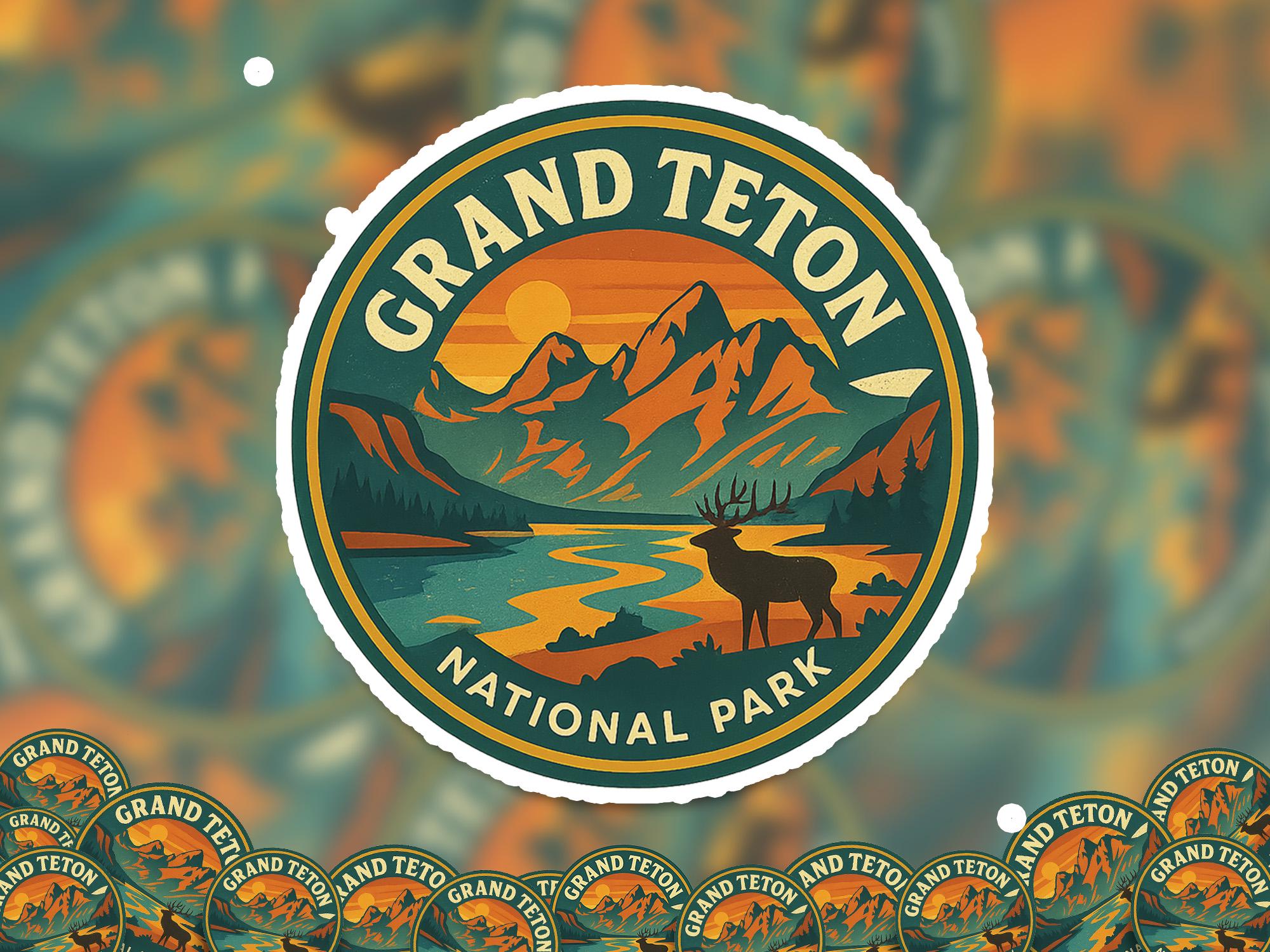 Grand Teton National Park Sticker Kiss-Cut Vinyl, Waterproof Decal, Retro Travel Lover Collection