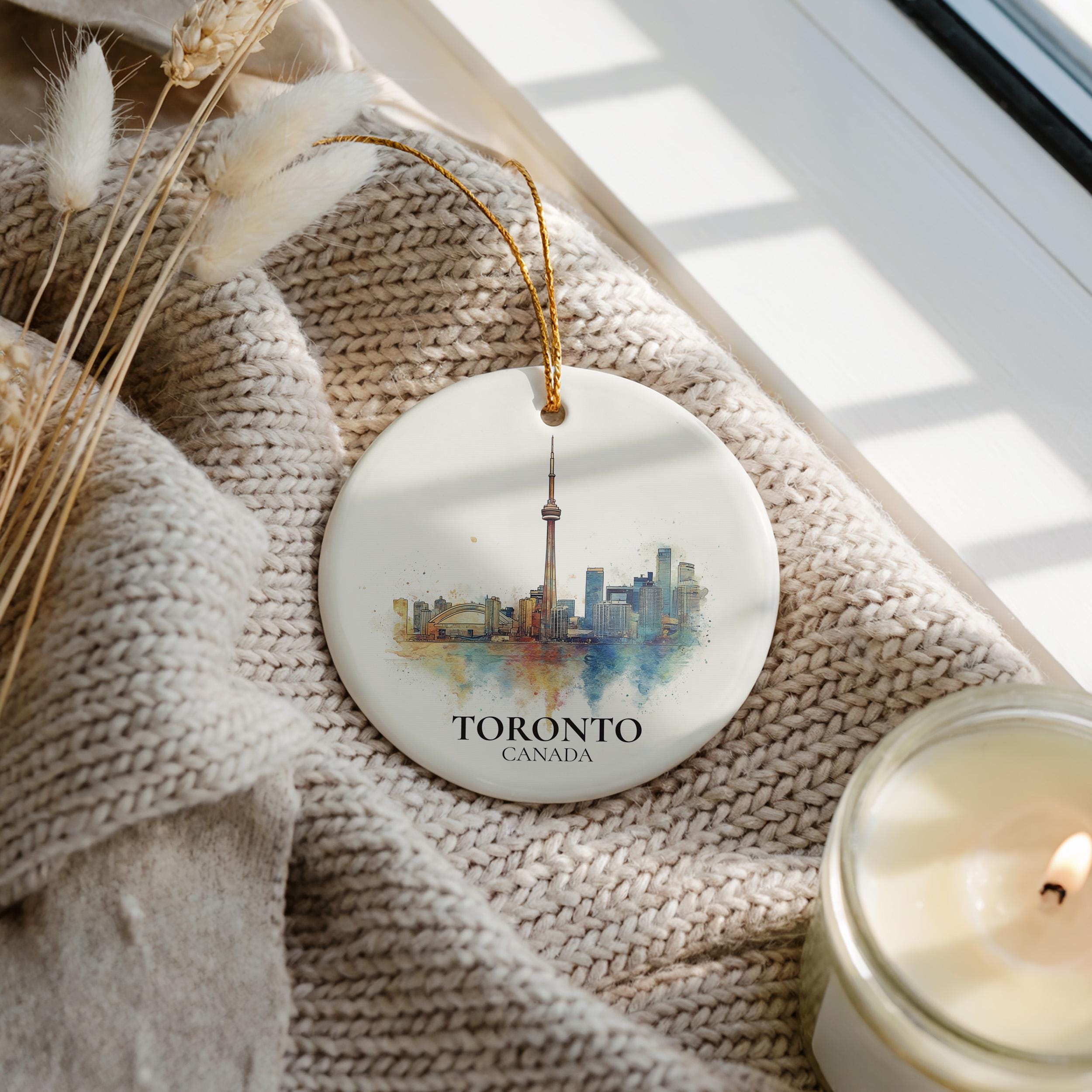 Toronto Canada Personalized Watercolor Ornament, Custom Ceramic Christmas gift, Travel Keepsake