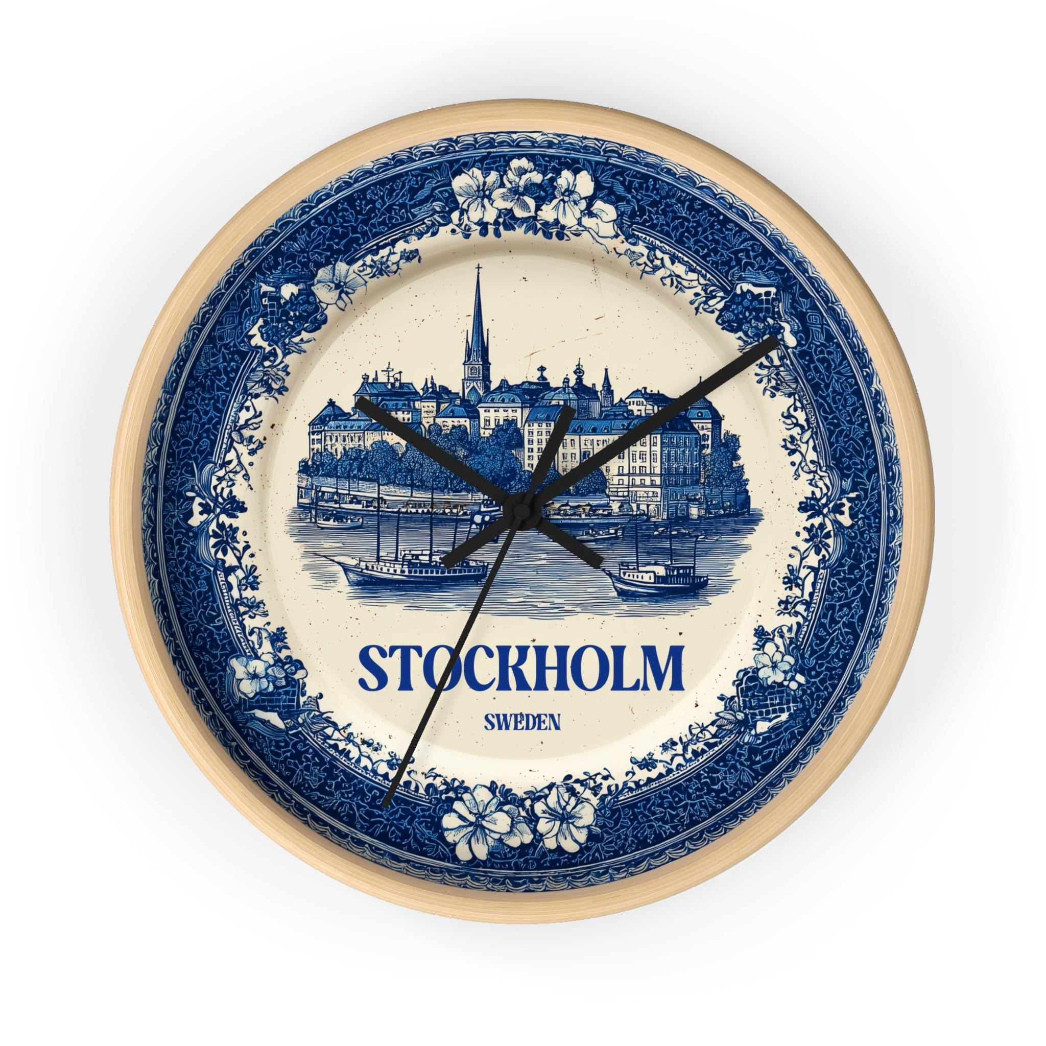 Stockholm Sweden Wall Clock, Delf style Home Decor, Vintage City Travel Keepsake Art