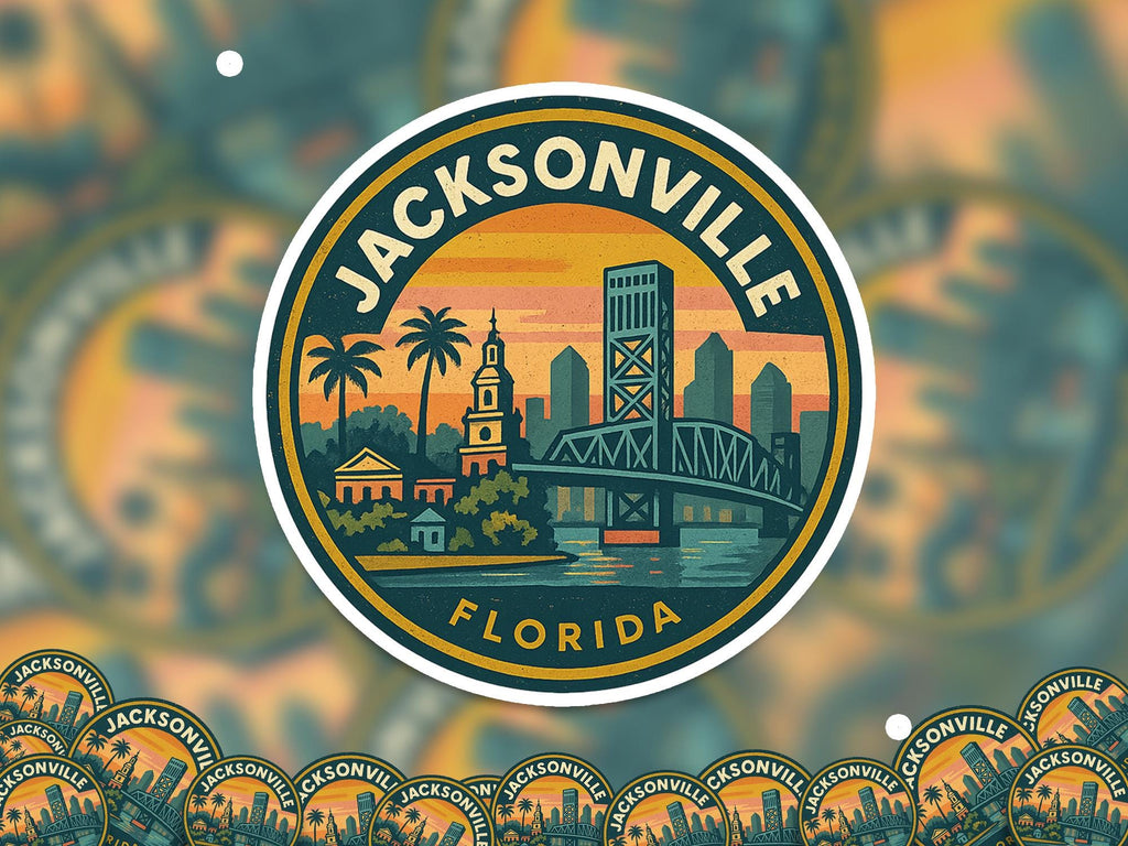 Jacksonville Florida Kiss-Cut Vinyl, Waterproof Decal, US Retro Travel Lover Collection