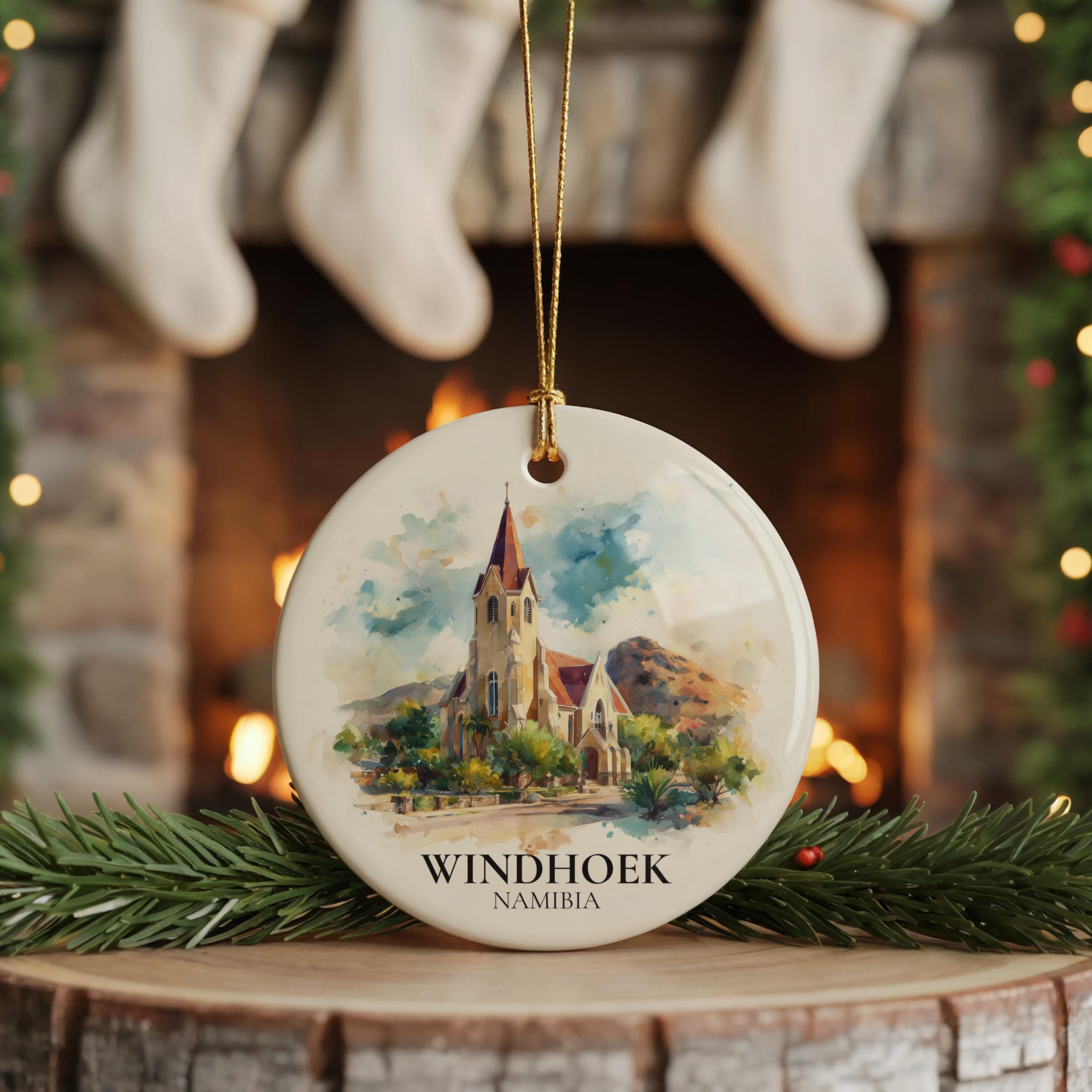 Windhoek Namibia Personalized Watercolor Ornament, Custom Ceramic Christmas gift, Travel Keepsake