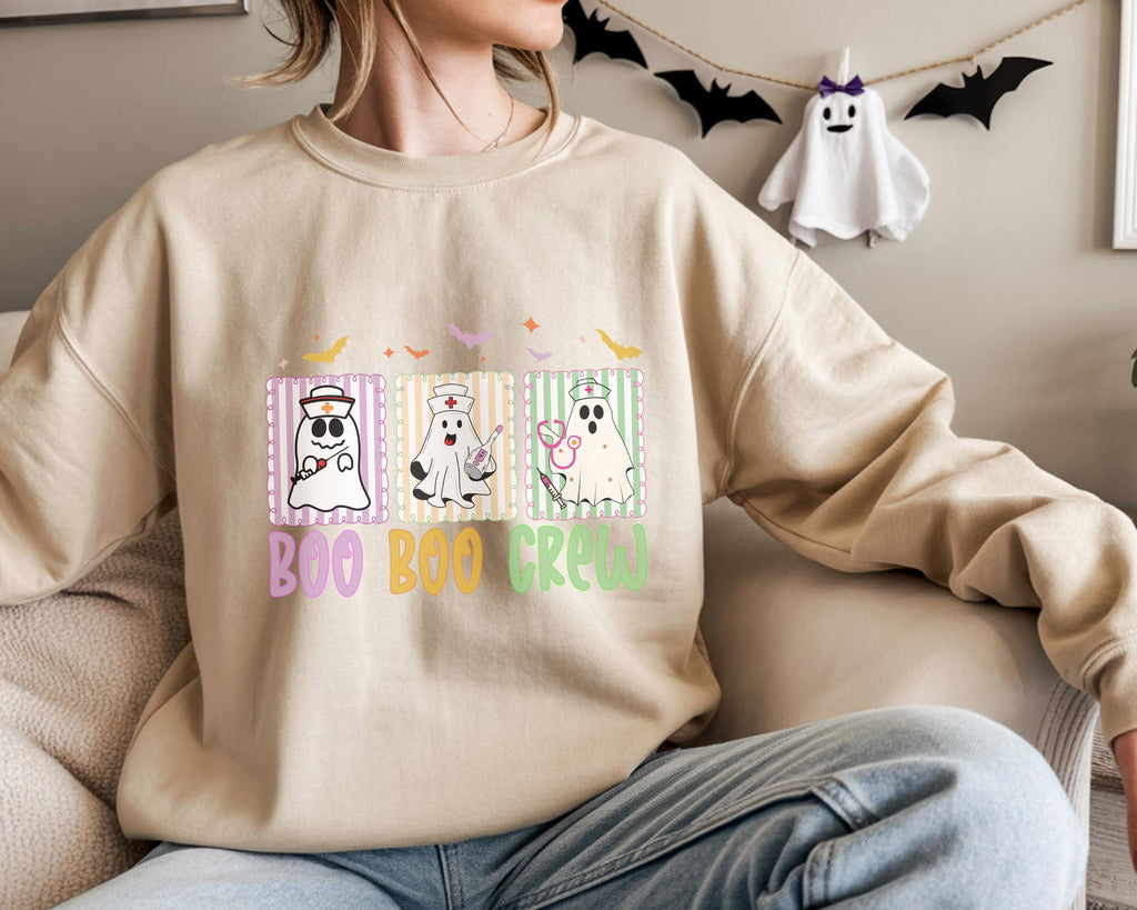 Boo Boo Crew Nurse Halloween Sweatshirt, Halloween Gift for Nurse Sweater, Nurse Spooky health care worker RN, Nurse Halloween Boo Boo Crew