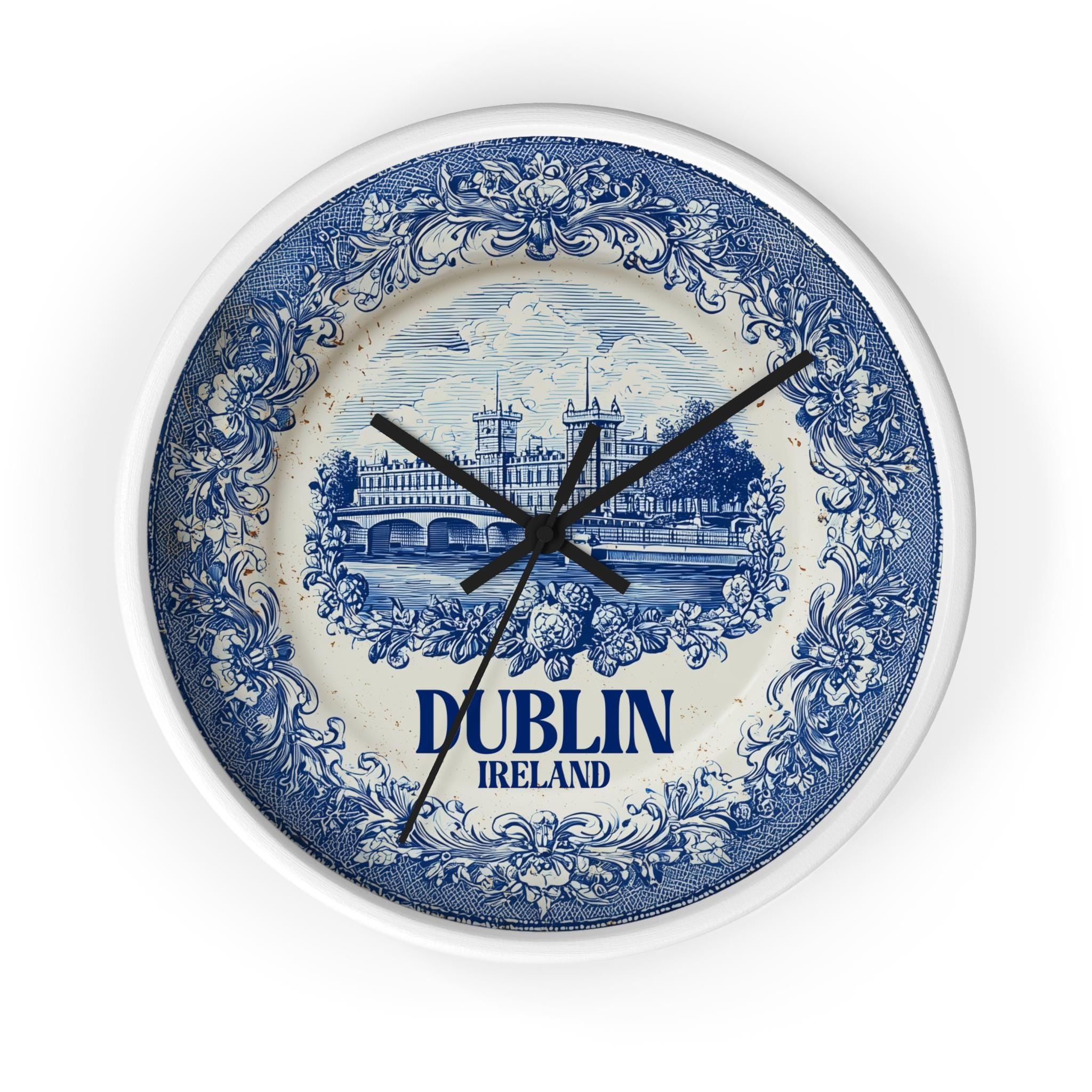 Dublin Ireland Wall Clock, Delf style Home Decor, Vintage City Travel Keepsake Art