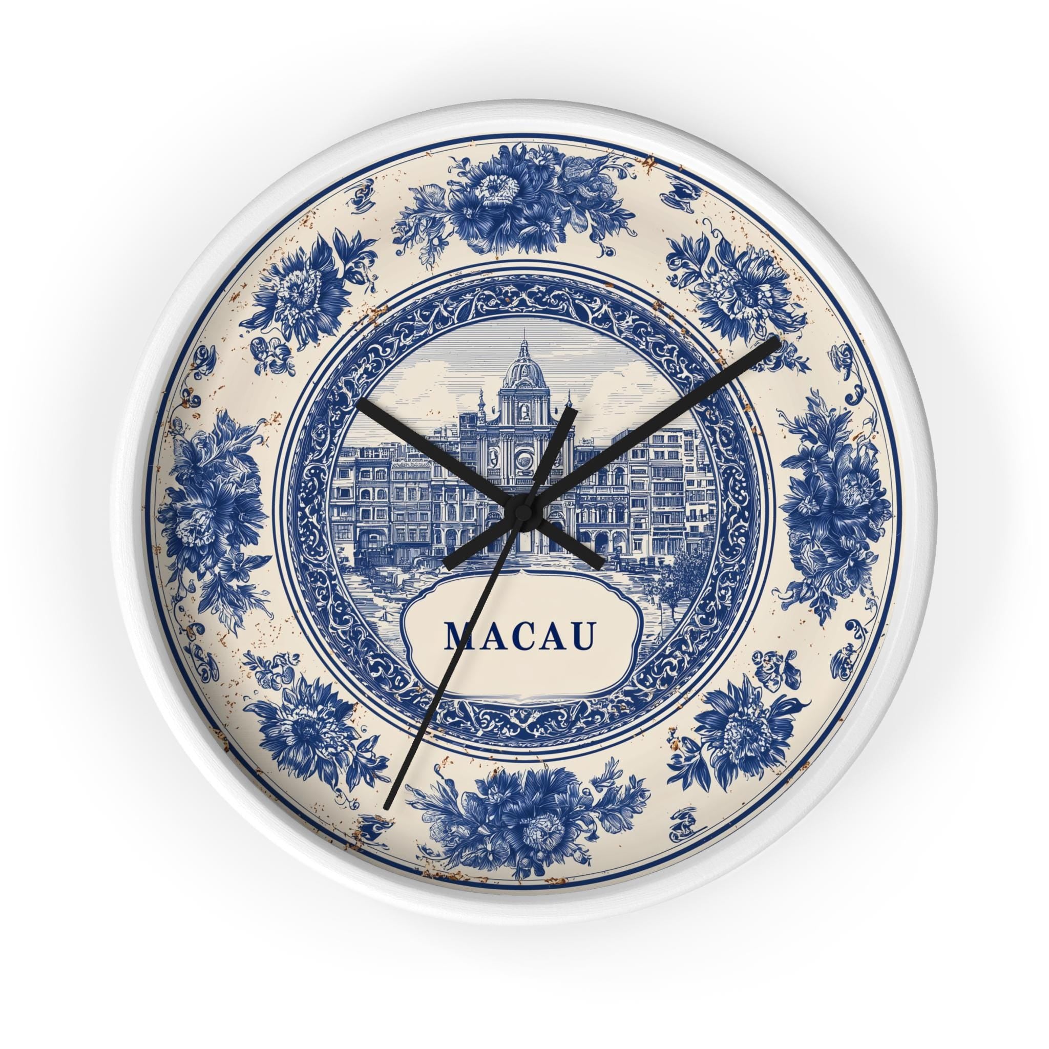 Macau China Wall Clock, Delf style Home Decor, Vintage City Travel Keepsake Art