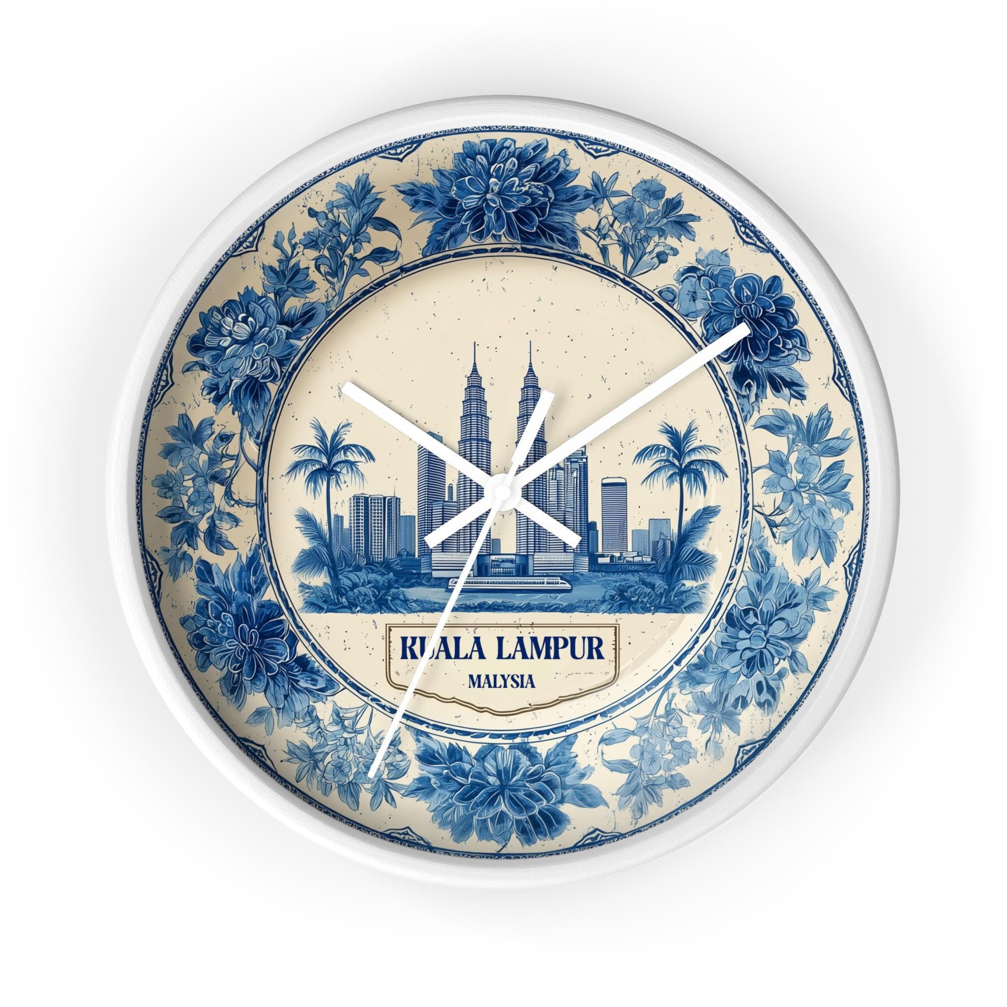 Kuala Lumpur Malaysia Wall Clock, Delf style Home Decor, Vintage City Travel Keepsake Art