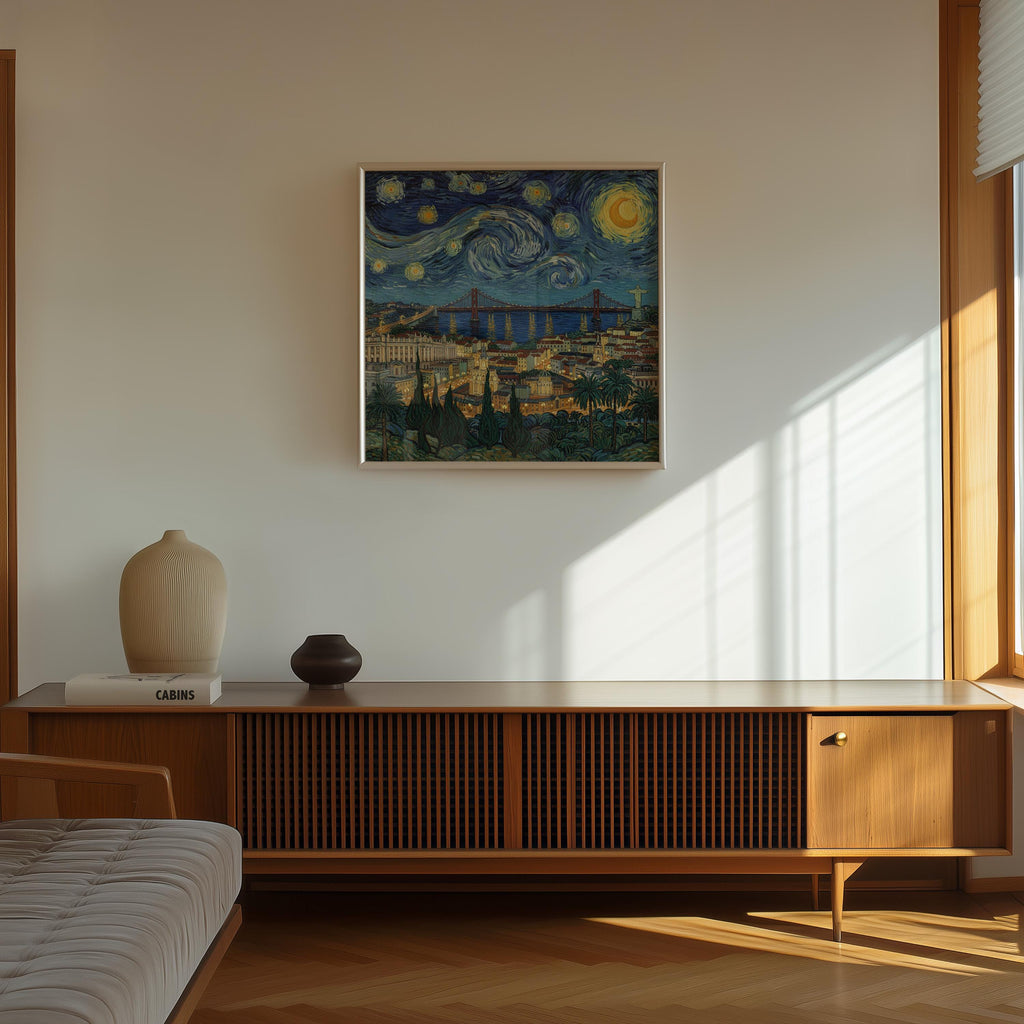 Lisbon Portugal Starry Night Wall Art, Van Gogh Print, Travel Gift Home Decor