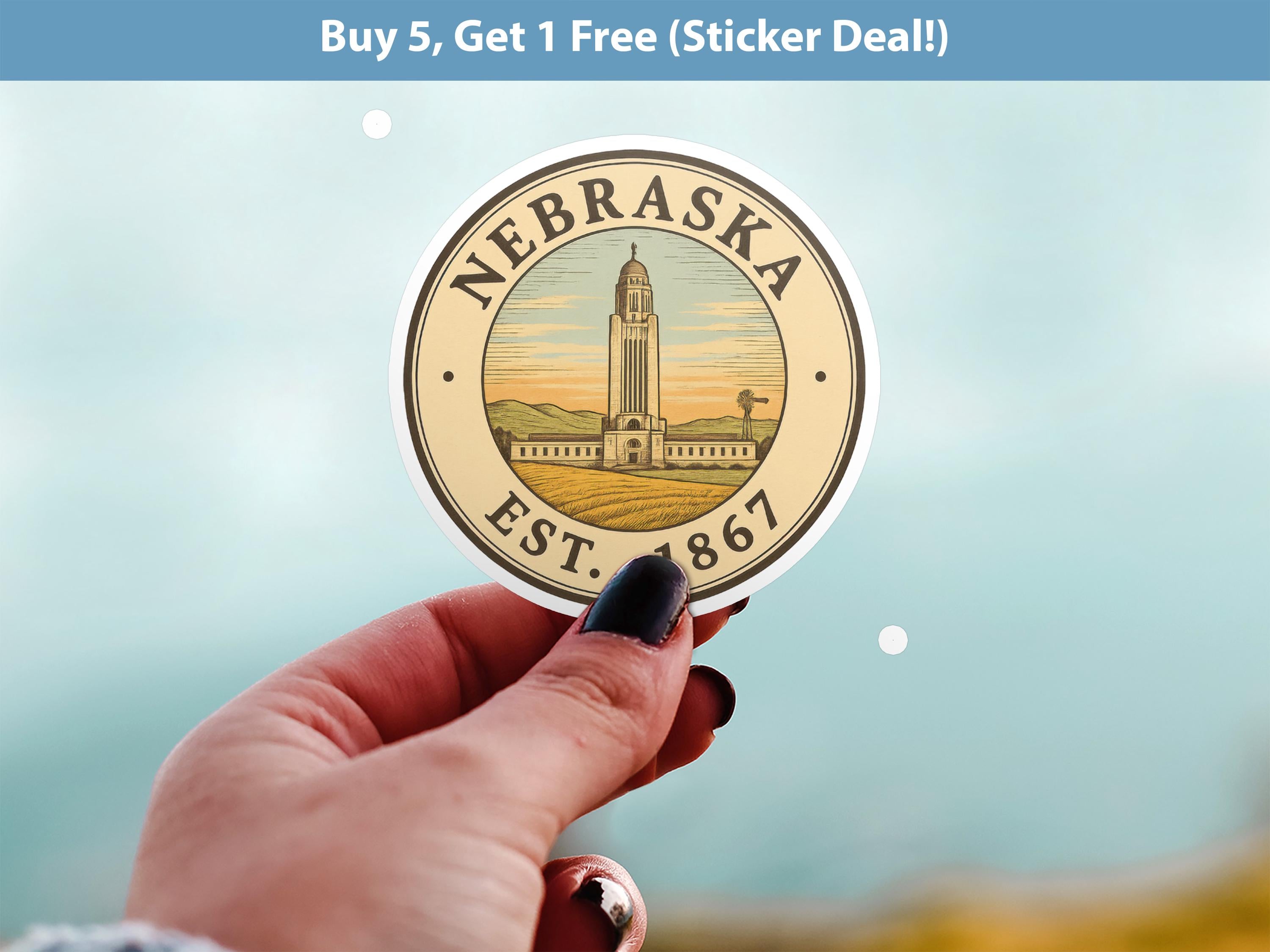 Nebraska Sticker, Vintage US States Retro Decal, Waterproof Retro Travel Collection for Laptop Tumbler
