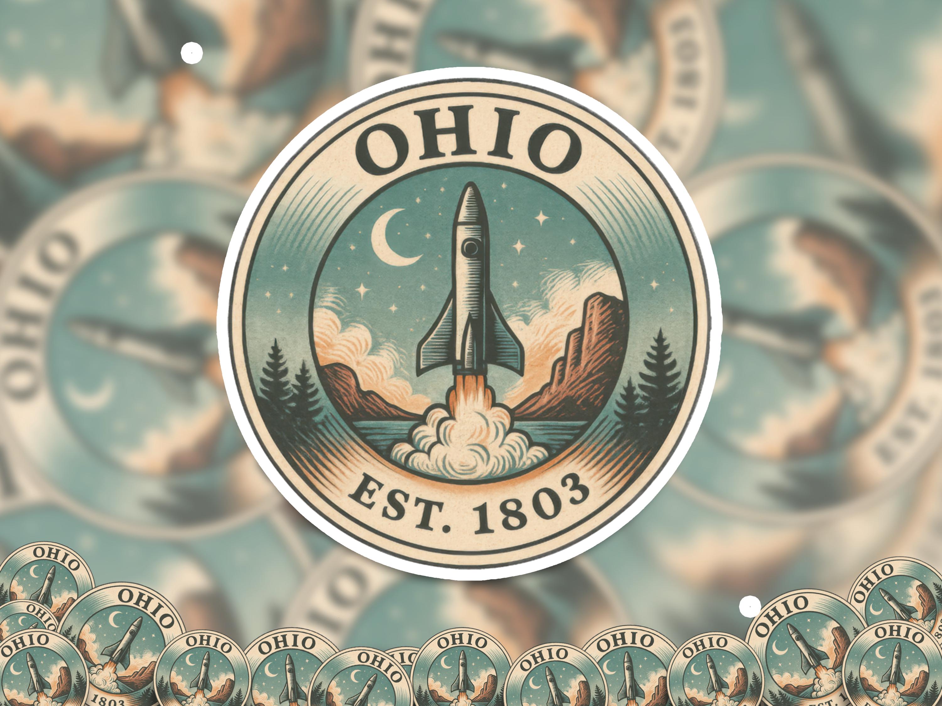 Ohio Sticker, Vintage US States Retro Decal, Waterproof Retro Travel Collection for Laptop Tumbler
