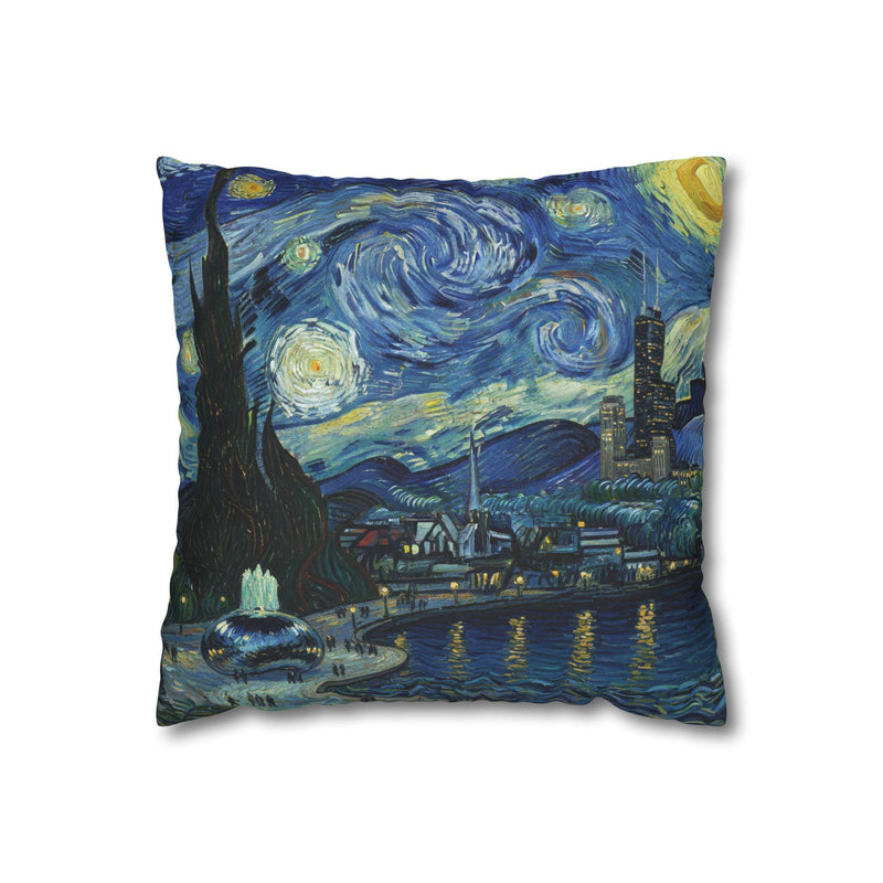 Chicago Illinois Pillowcase Starry Night, Van Gogh Throw Pillow Canvas Home Decor Gift