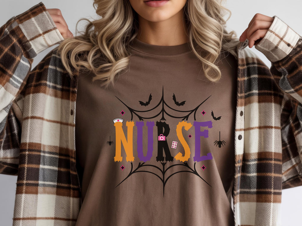 Spooky Season Nurse Sweatshirt: Halloween Spiderweb RN Top