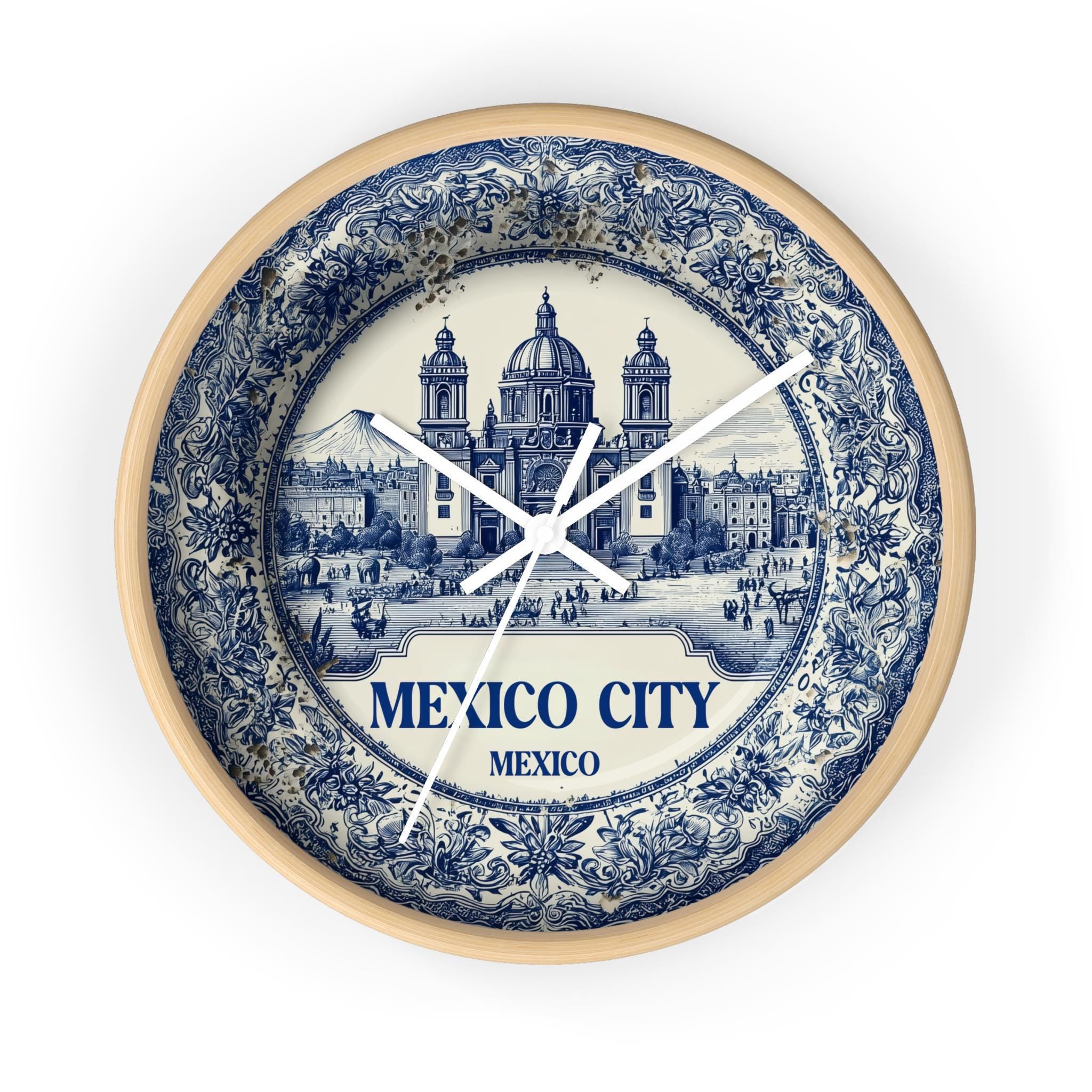 Mexico City Mexico Wall Clock, Delf style Home Decor, Vintage City Travel Keepsake Art