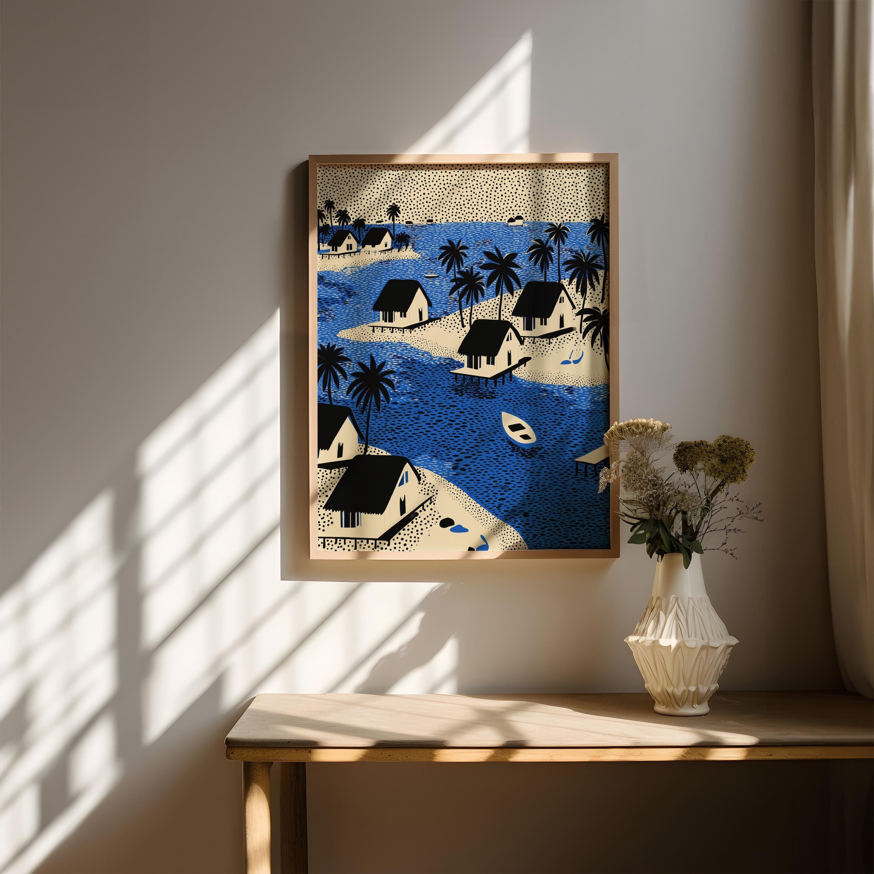 Maldives Wall Art Print, Pop Art Modern Poster Japanese Travel Gift Canvas