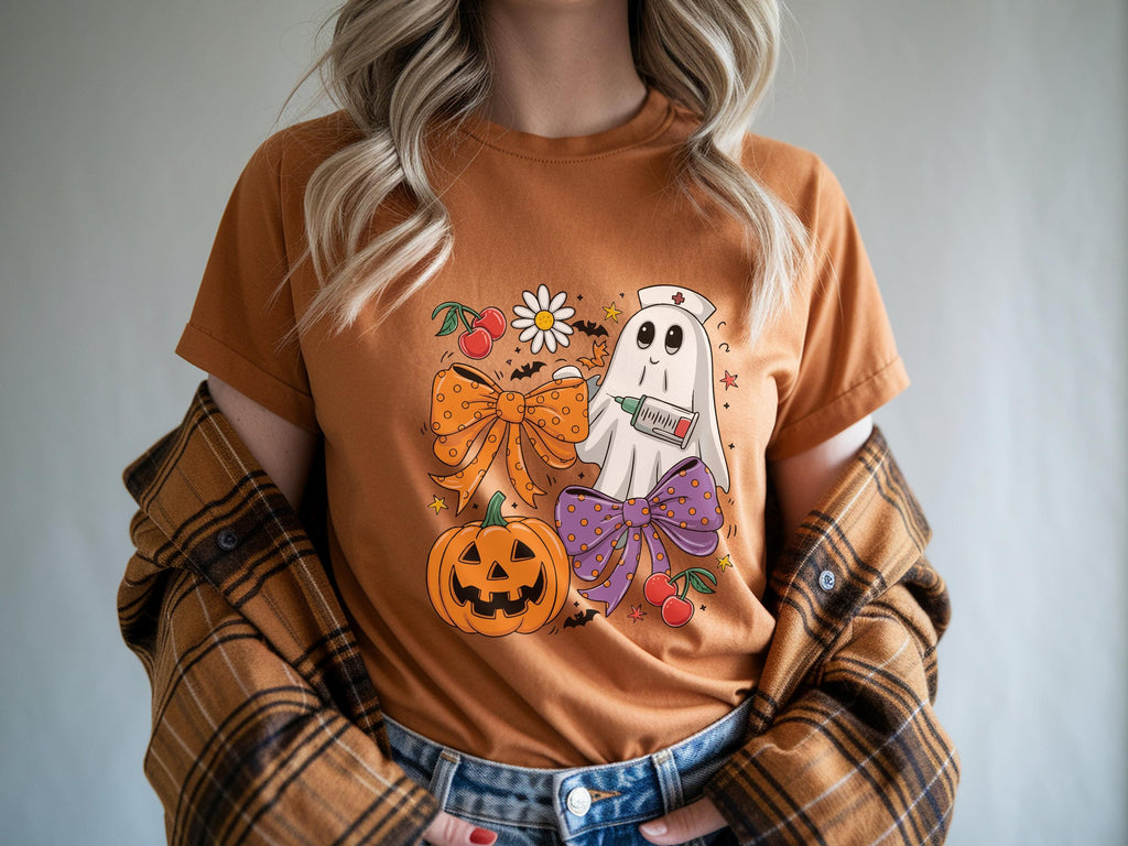 Retro ghost Halloween Nurse Sweatshirt, Pumpkin cute ghost Nurse Shirt, Medical Halloween Shirt, Cute Nurse Gift for nurse,  Spooky hallowen
