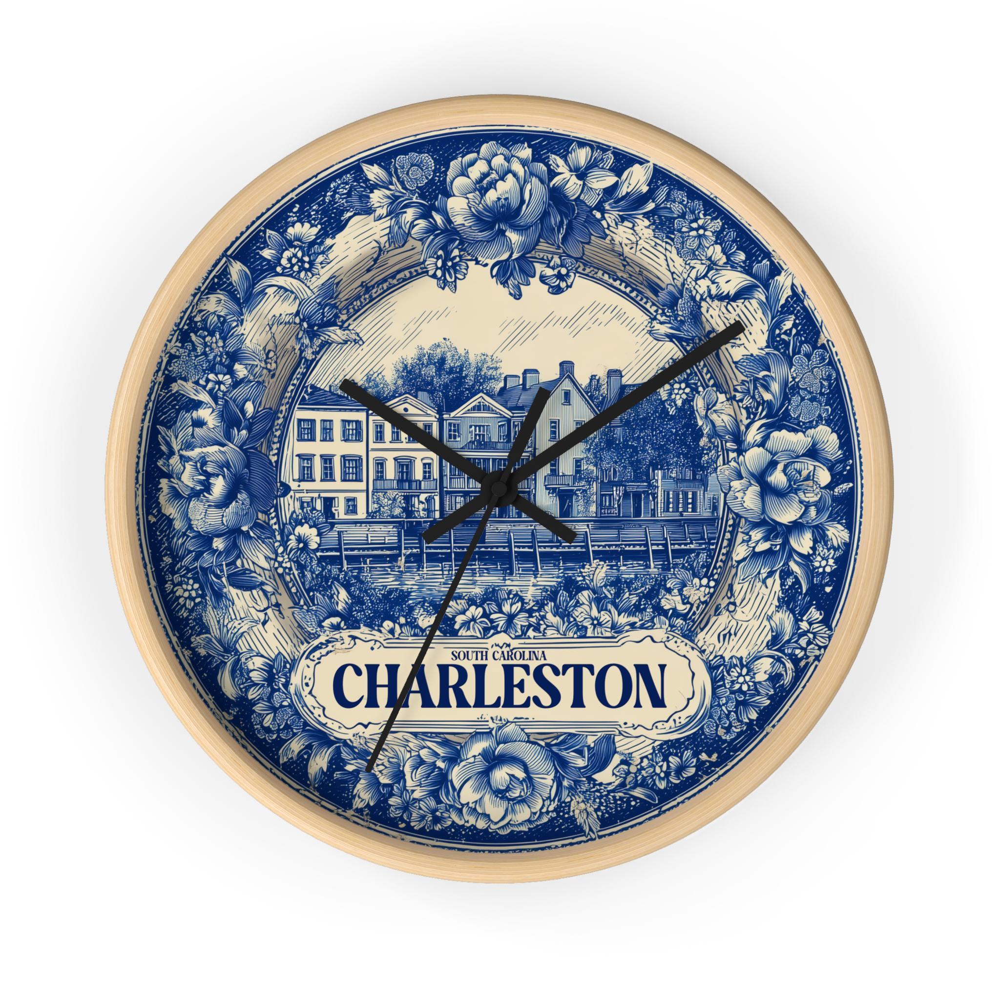 Charleston South Carolina Wall Clock, Delf style Home Decor, Vintage City Travel Keepsake Art