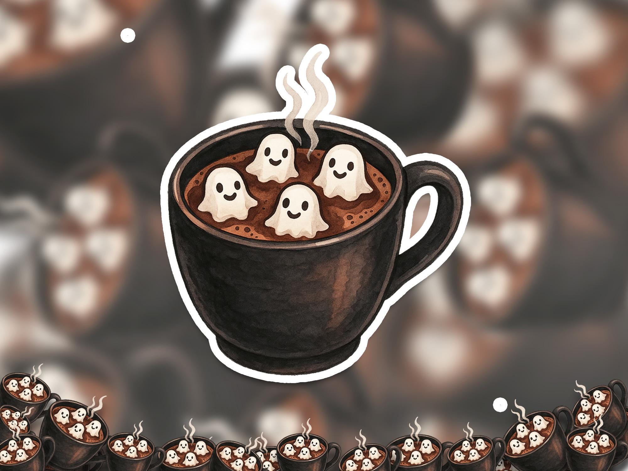 Ghost Coffee Halloween Sticker, Spooky Kiss-Cut Vinyl, Cozy fall Waterproof Decal