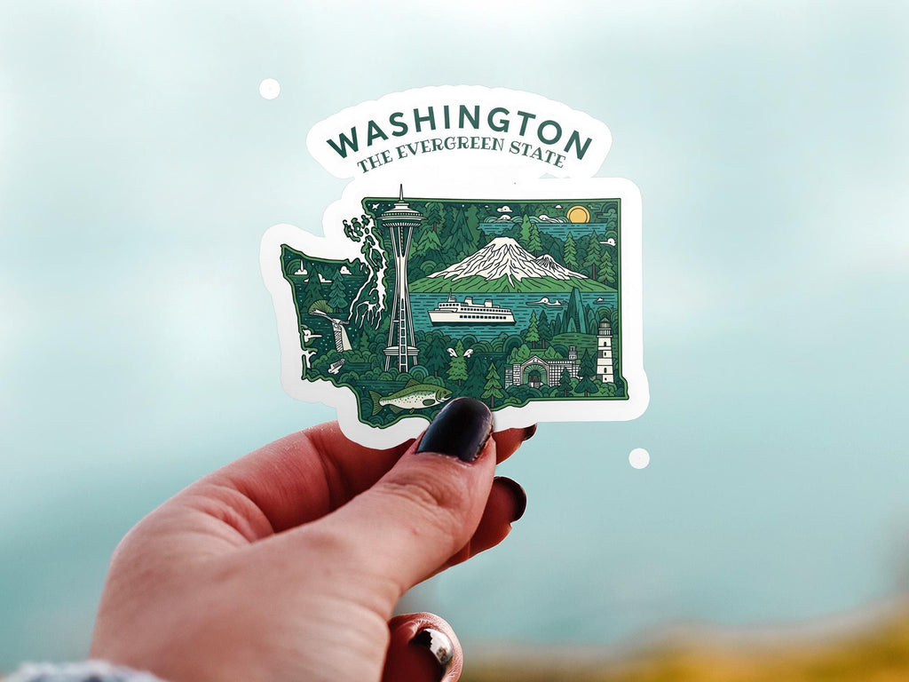 Washington State Sticker, USA Kiss-Cut Vinyl, Landmark Waterproof Decal, United States Travel Collection