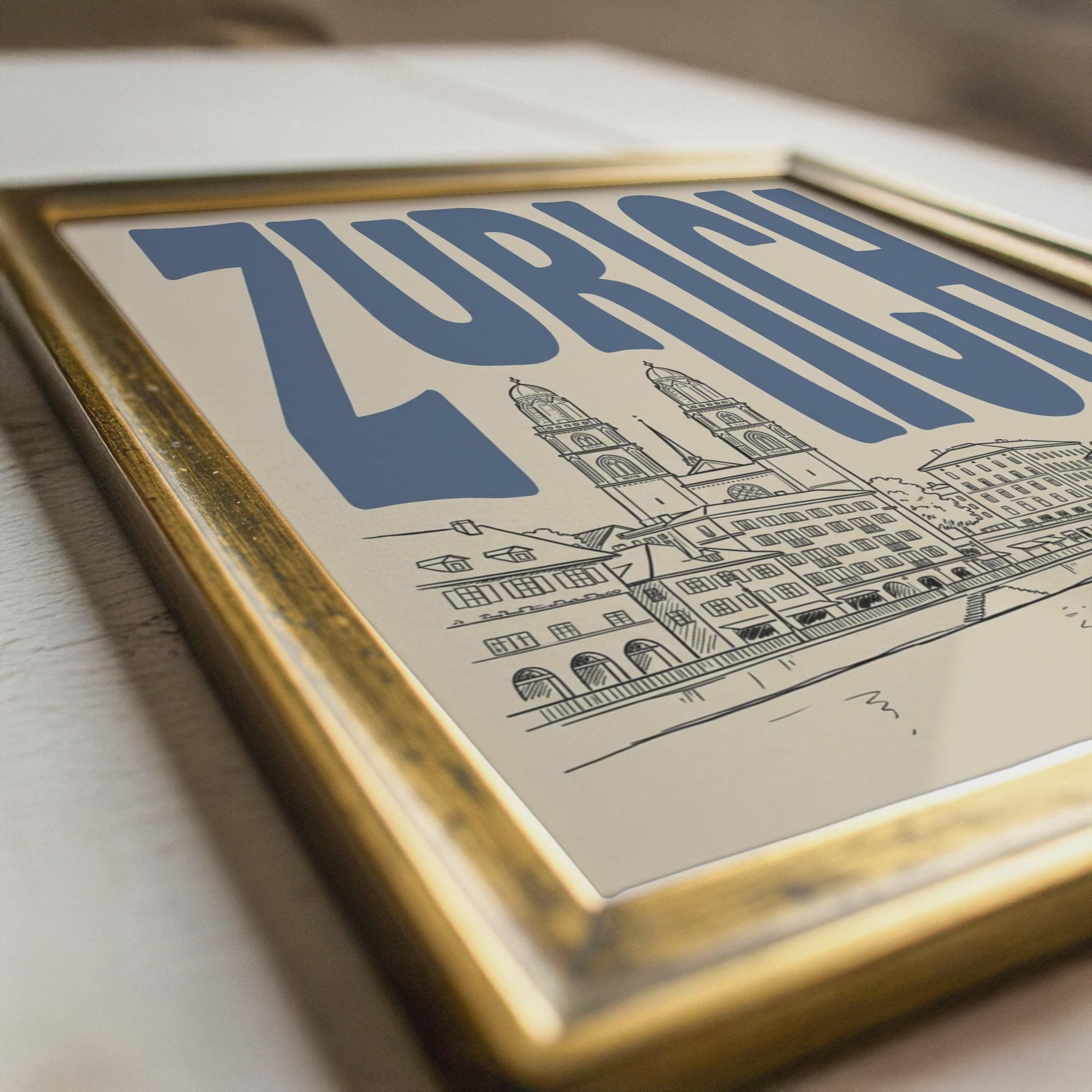 Zurich Skyline Wall Art, Framed Canvas Print, Switzerland Travel Poster