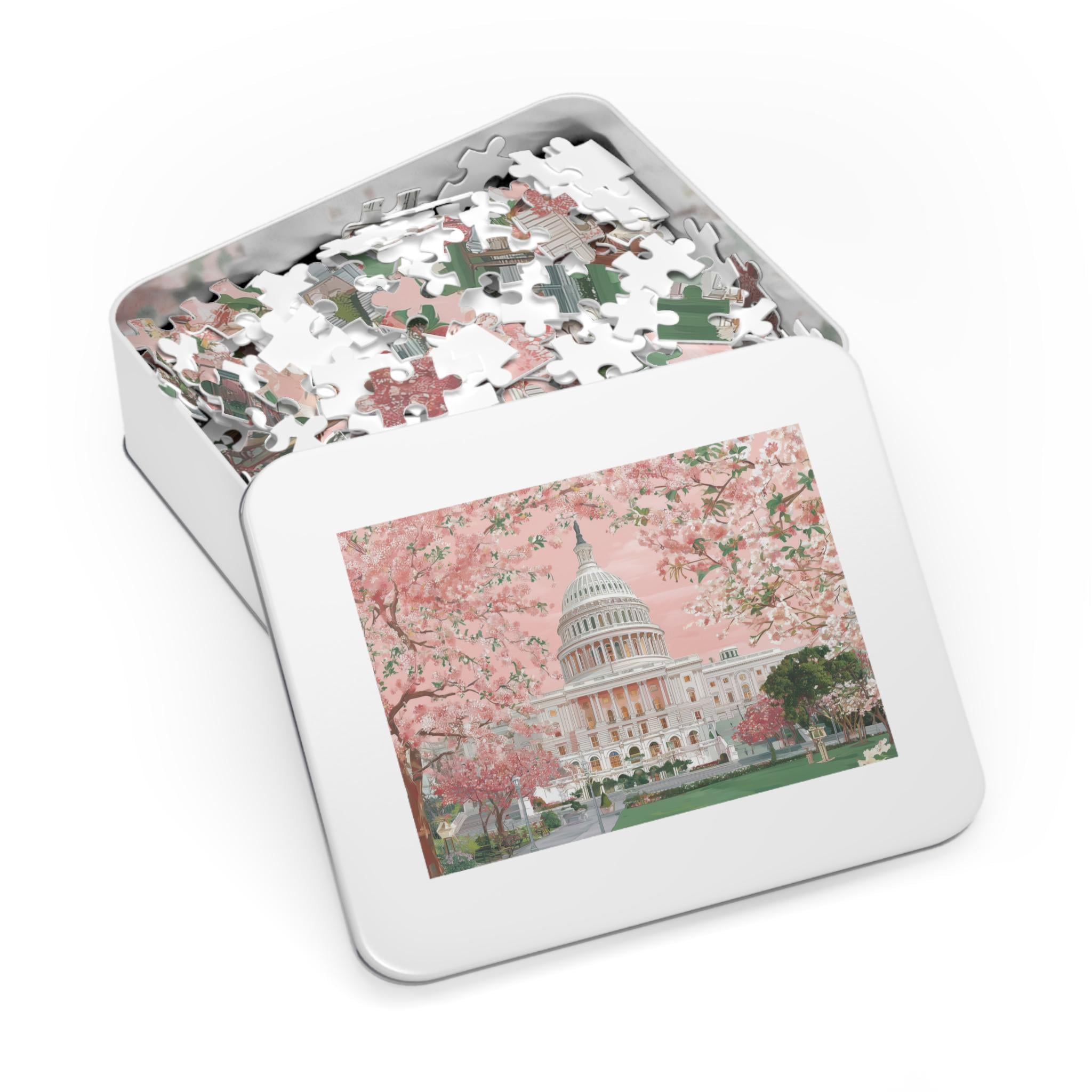 Washington DC Spring Jigsaw Puzzle, Cherry Blossoms Floral Adult Puzzle Travel Gift