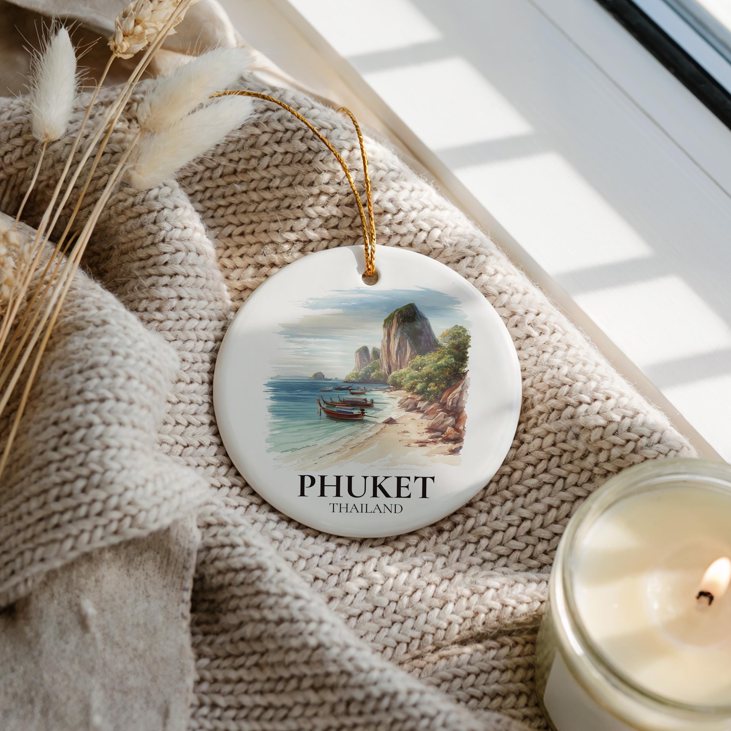 Phuket Thailand Personalized Watercolor Ornament, Custom Ceramic Christmas gift, Travel Keepsake