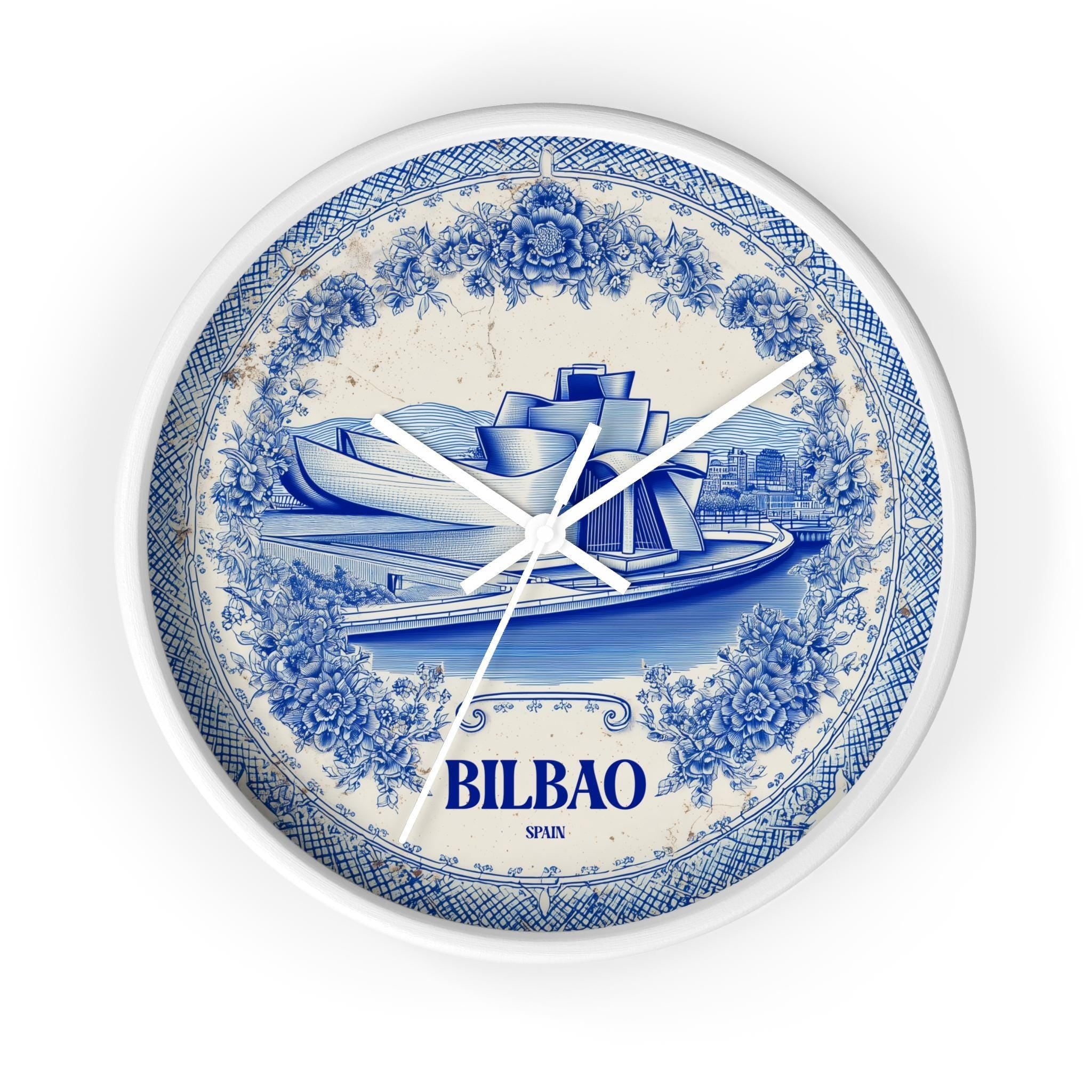 Bilbao Spain Wall Clock, Delf style Home Decor, Vintage City Travel Keepsake Art