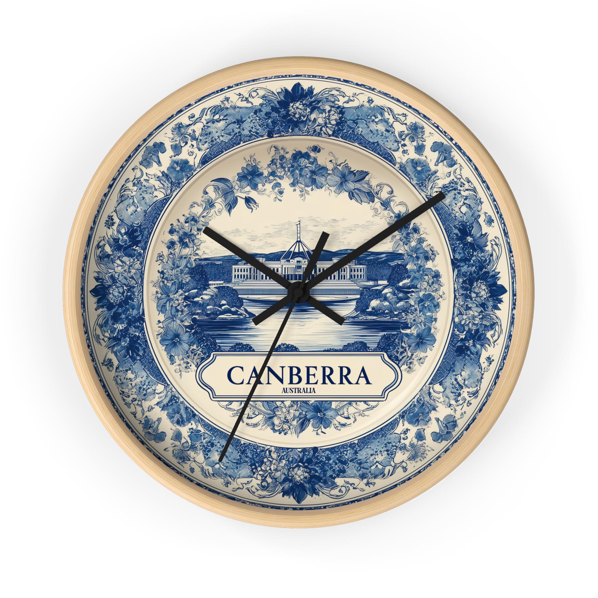 Canberra Australia Wall Clock, Delf style Home Decor, Vintage City Travel Keepsake Art