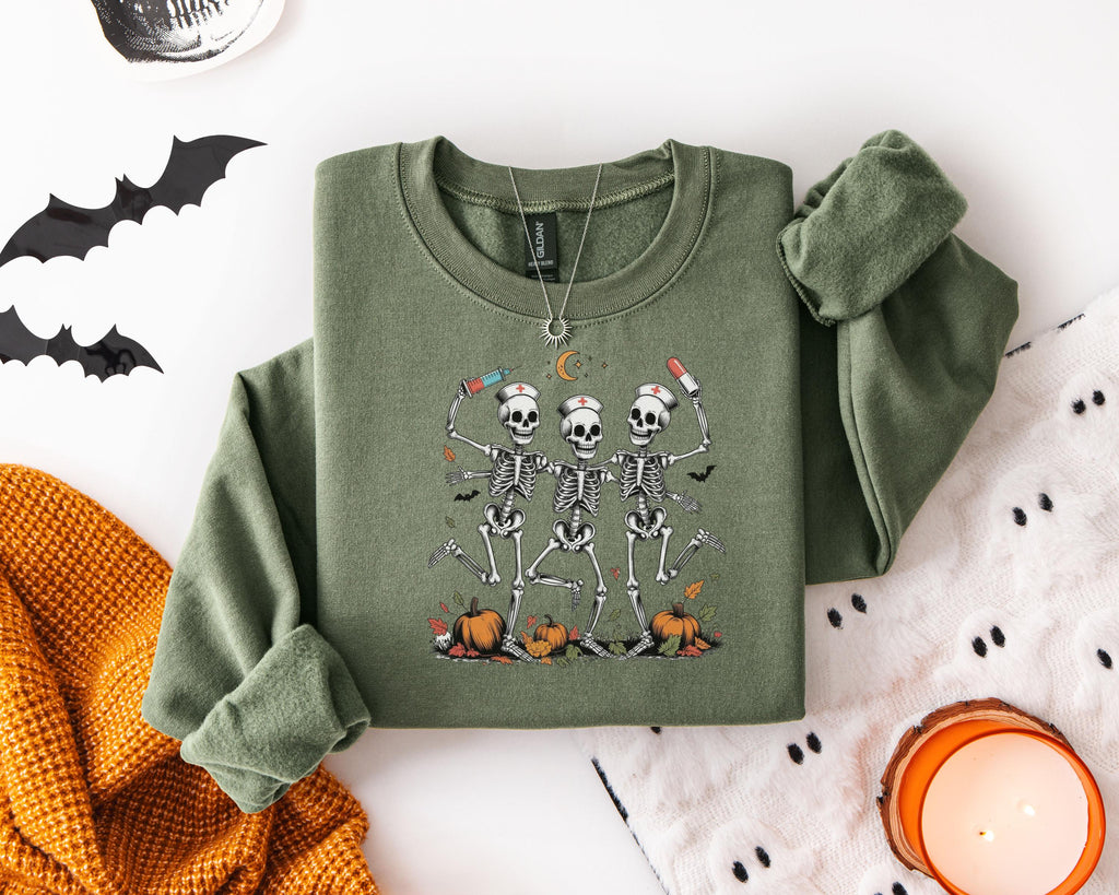 Dancing Skeleton Nurse Sweatshirt: Funny Halloween RN Top