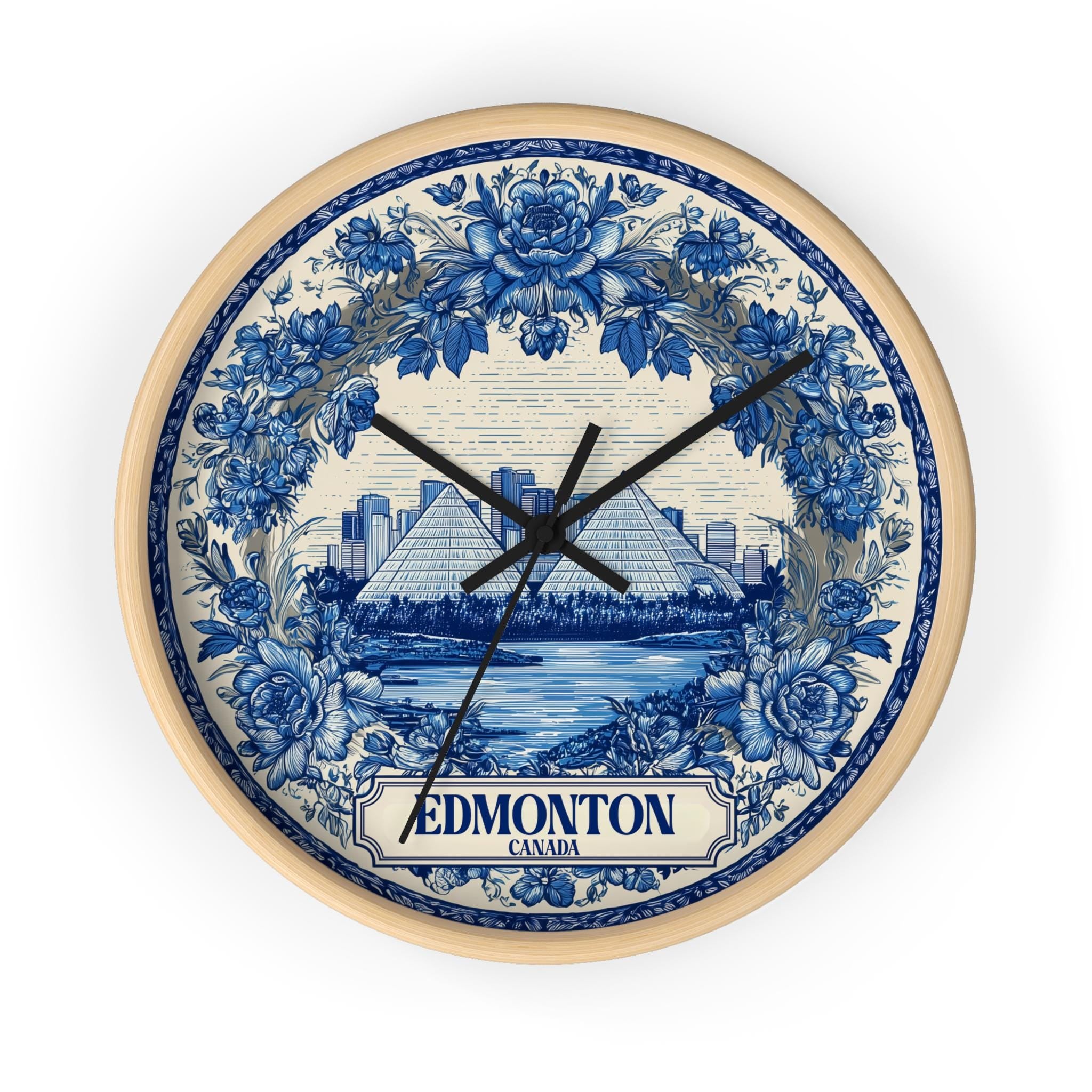 Edmonton Canada Wall Clock, Delf style Home Decor, Vintage City Travel Keepsake Art