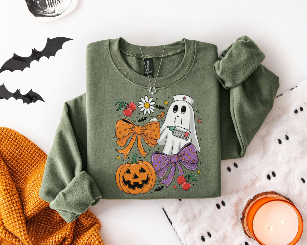 Retro ghost Halloween Nurse Sweatshirt, Pumpkin cute ghost Nurse Shirt, Medical Halloween Shirt, Cute Nurse Gift for nurse,  Spooky hallowen