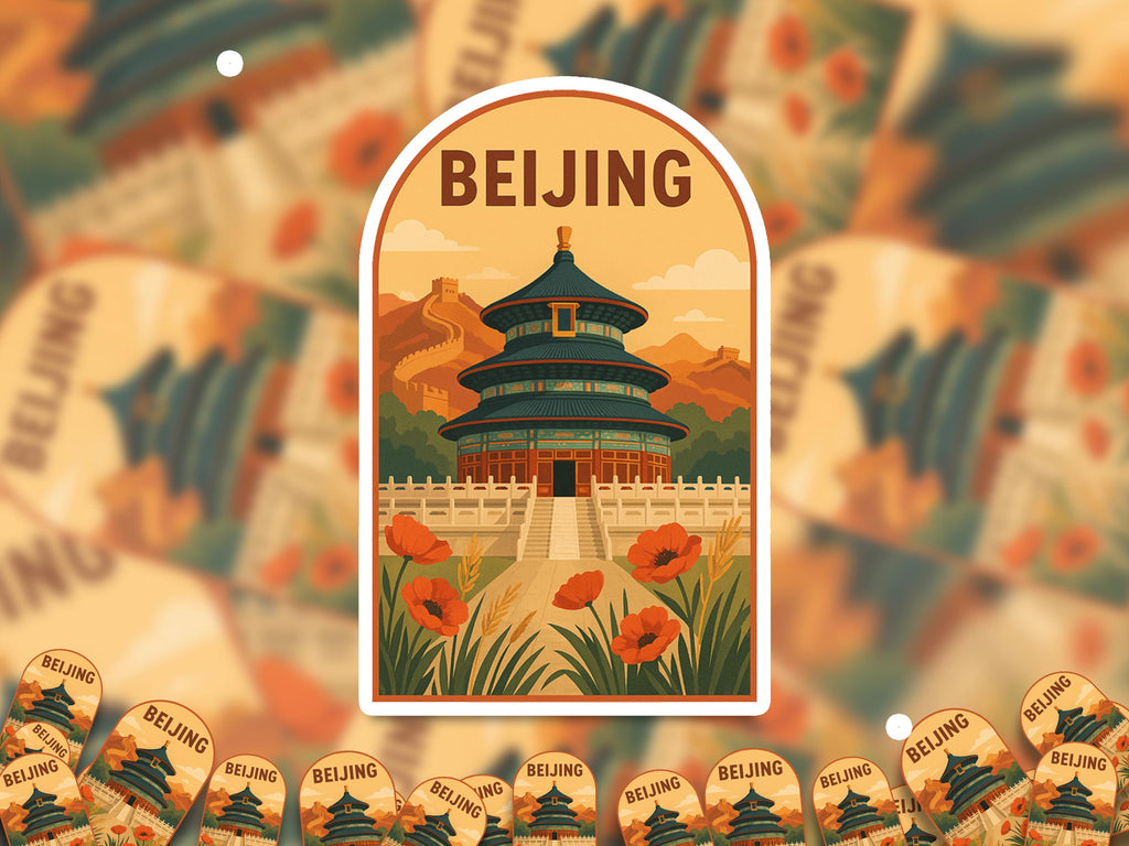 Beijing China Sticker, Vintage City Vinyl Decal, Retro Travel Lover Collection, Journal Scrapbook