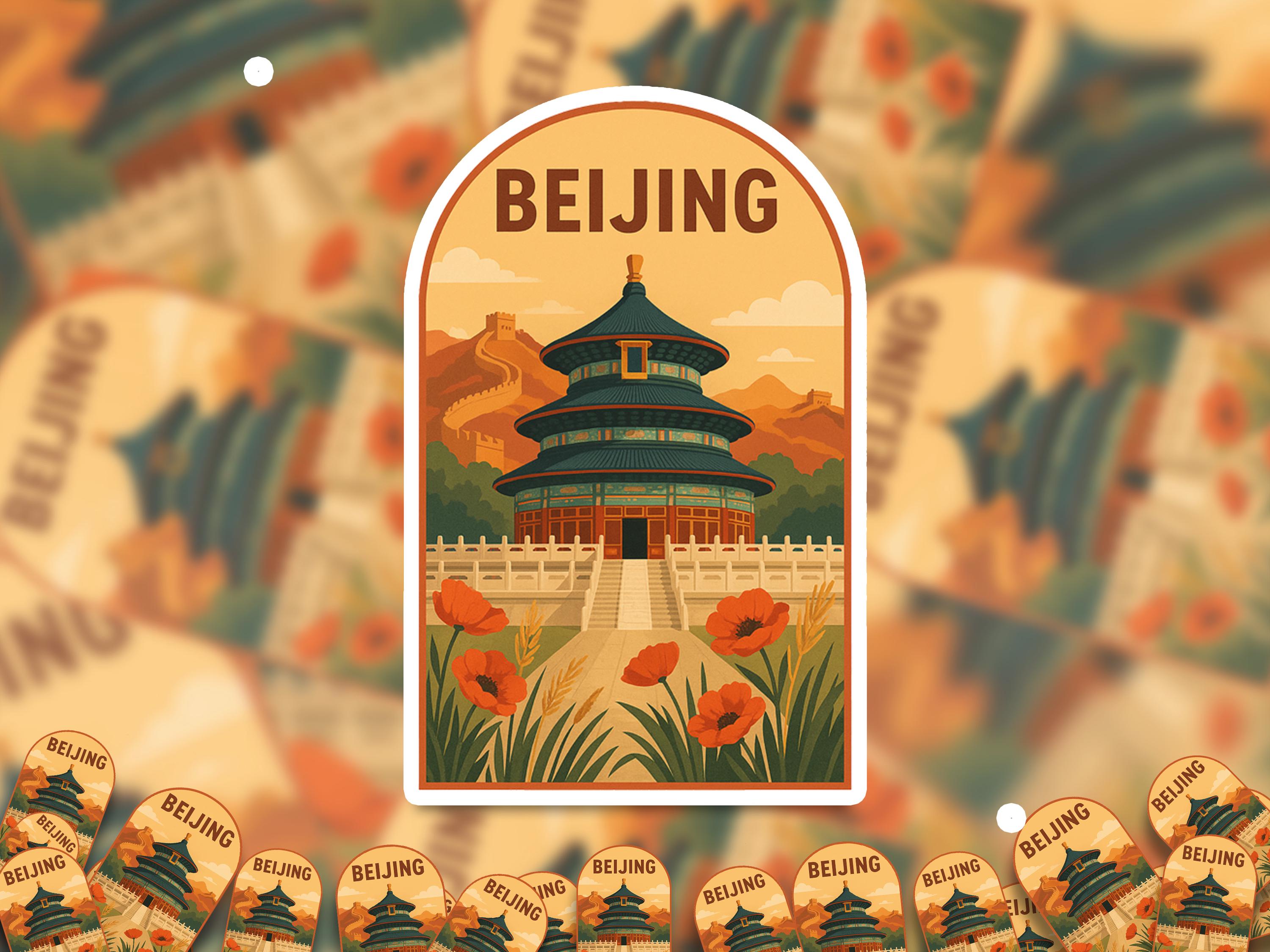 Beijing China Sticker, Vintage City Vinyl Decal, Retro Travel Lover Collection, Journal Scrapbook