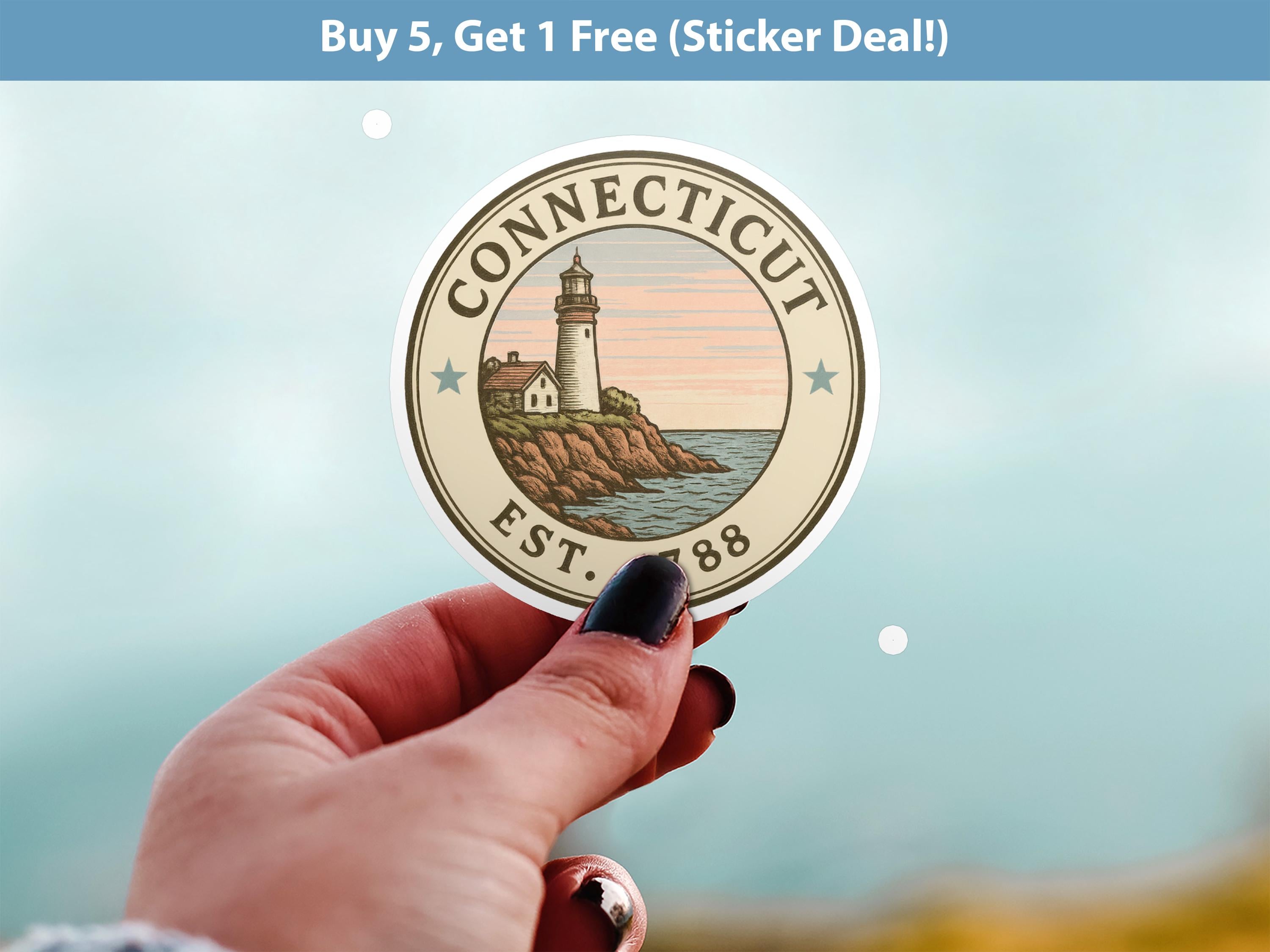 Connecticut Sticker, Vintage US States Retro Decal, Waterproof Retro Travel Collection for Laptop Tumbler