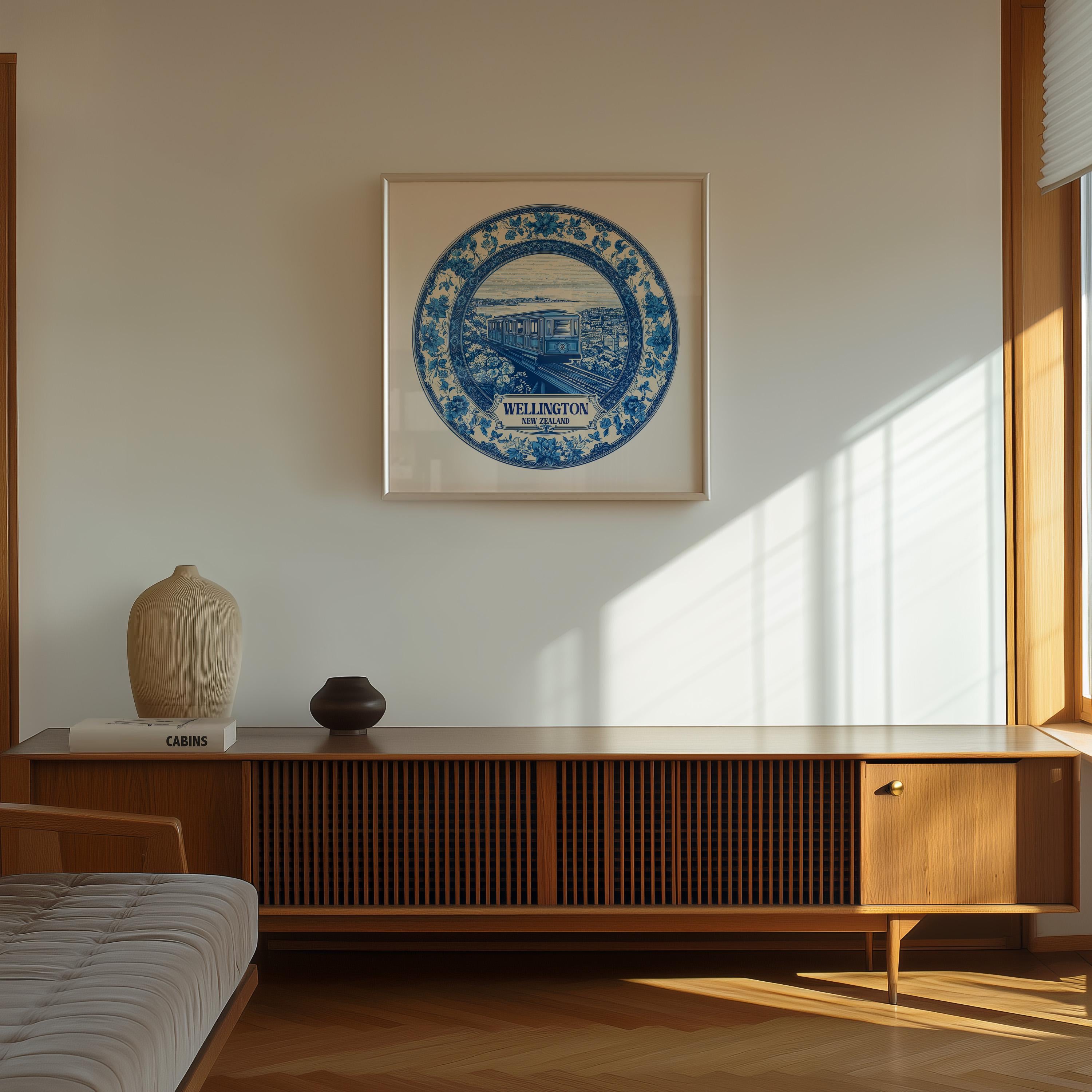 Wellington New Zealand Wall Art, Vintage Delft Blue Poster, City Print, Travel Home Decor