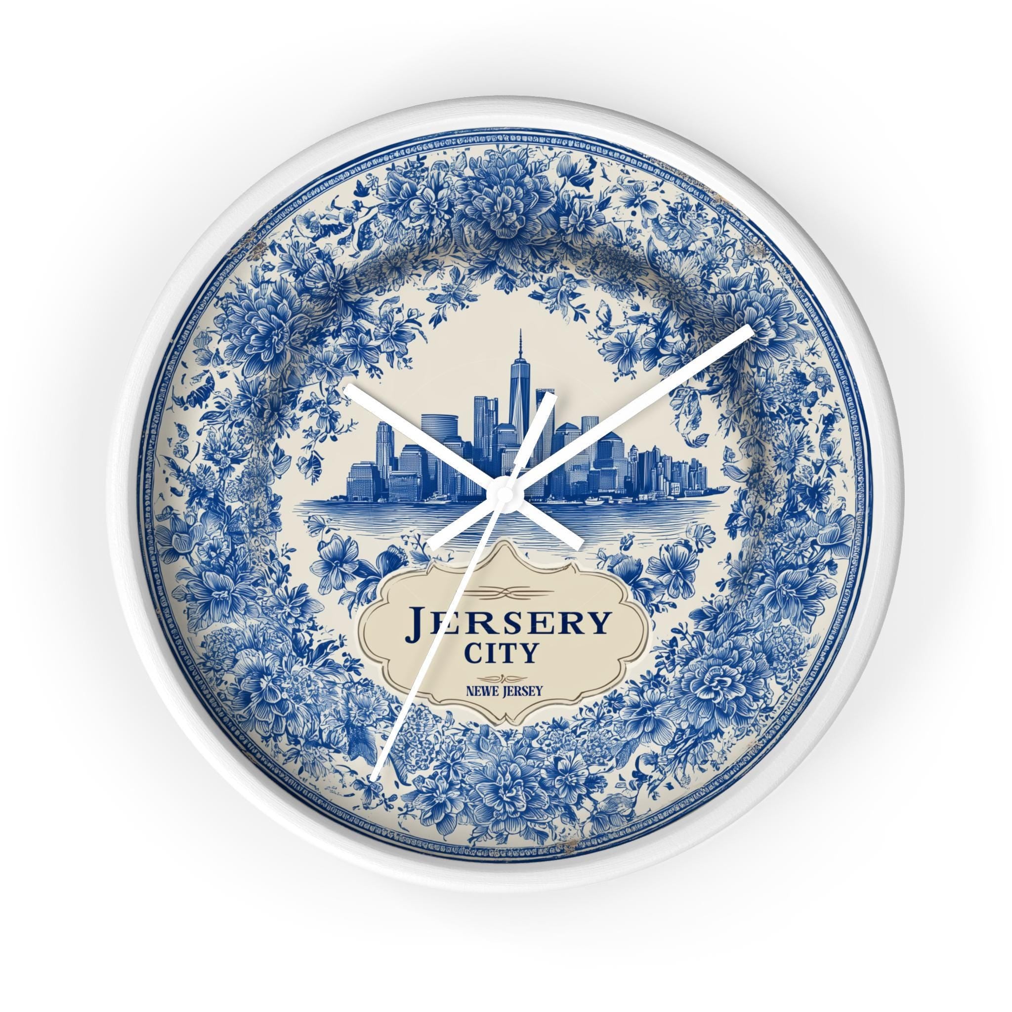 Jersey City New Jersey Wall Clock, Delf style Home Decor, Vintage City Travel Keepsake Art