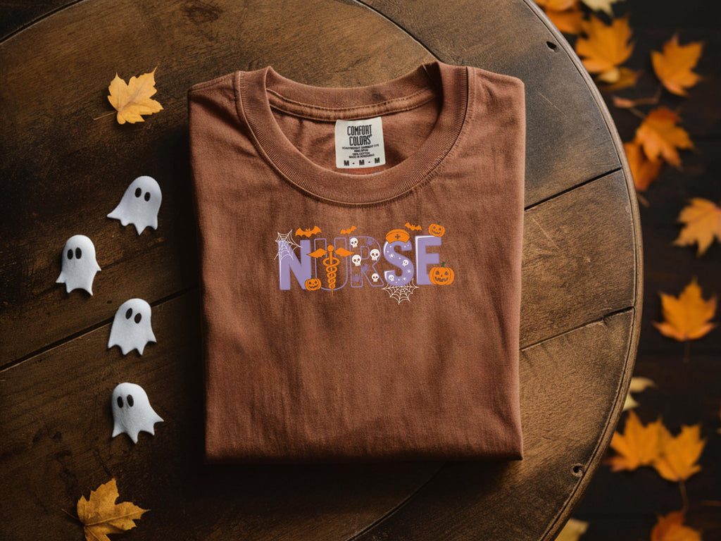Halloween Nurse Shirt, Spooky Cute Nurse T-Shirt with Ghosts and Pumpkins, Fall Nursing Tee, Gift for Nurse, RN Halloween Top
