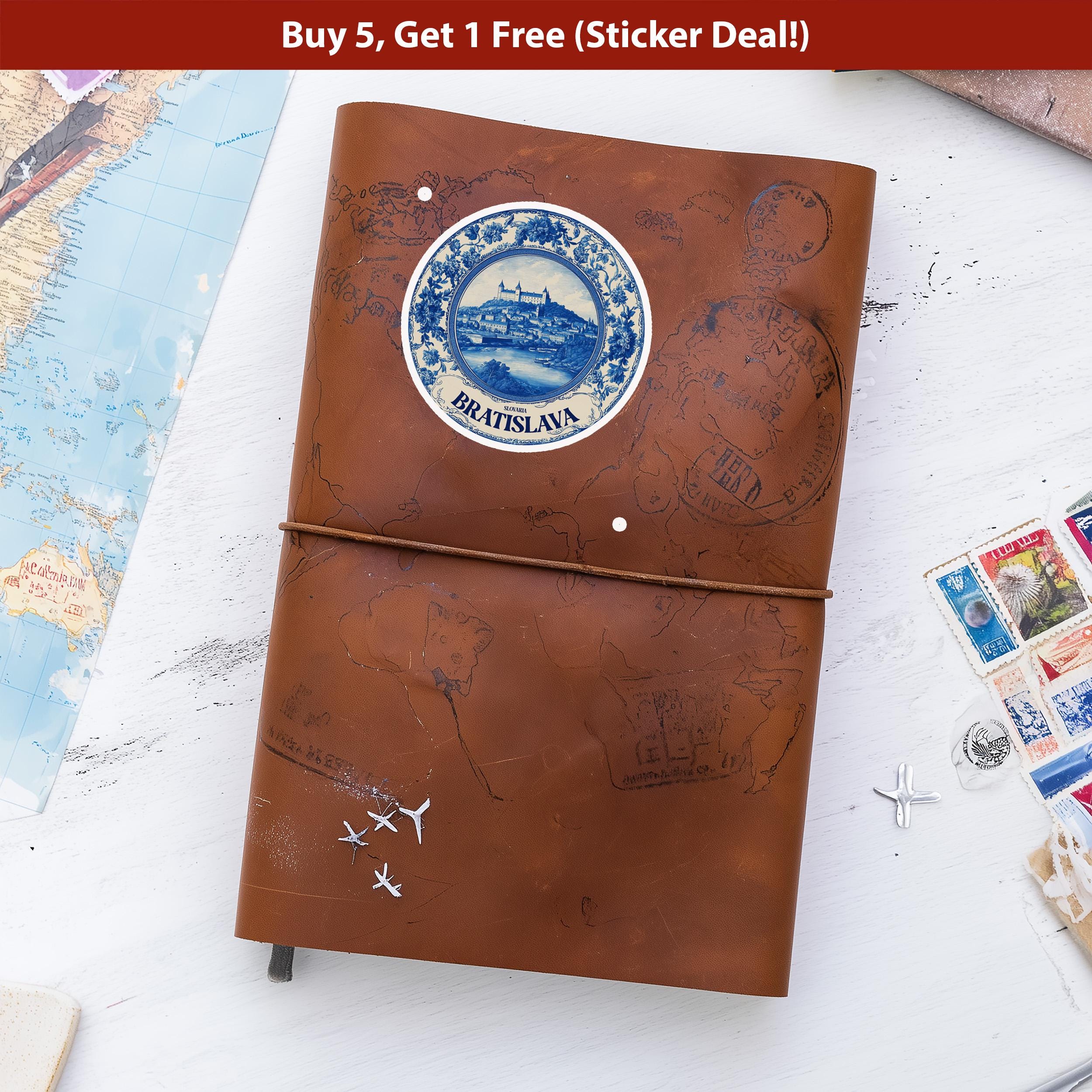 Bratislava Slovakia Sticker Vintage Delft style, Delftware Decal Waterproof Vinyl, Blue City Travel