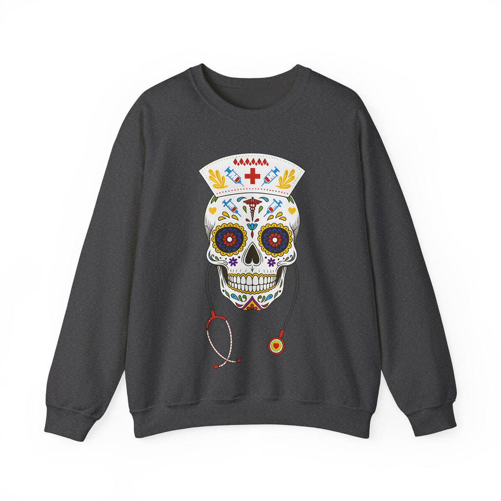 Skull Nurse Sweatshirt, Halloween Sweater, Day of the Dead Nurse, Spooky Nurse Outfit, Nurse Appreciation Gift, Medical Halloween Crewn