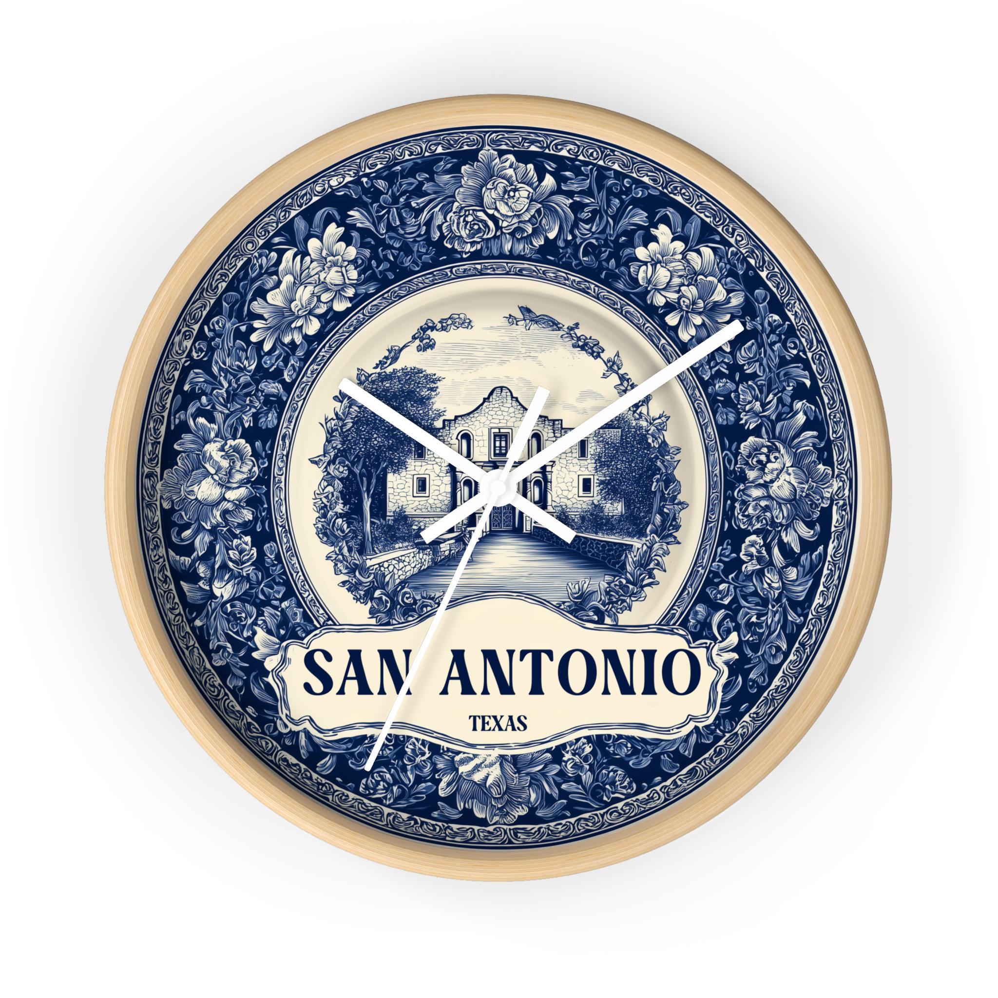 San Antonio Texas Wall Clock, Delf style Home Decor, Vintage City Travel Keepsake Art