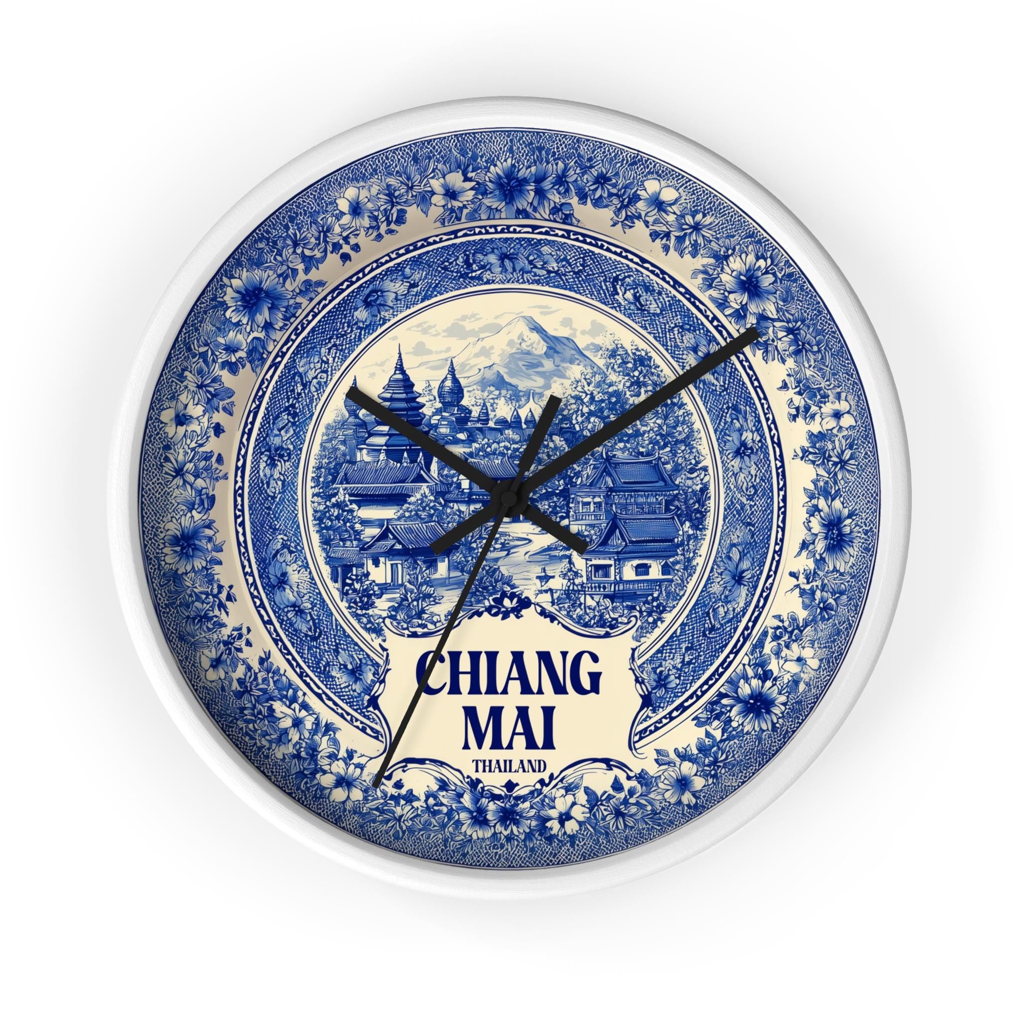 Chiang Mai Thailand Wall Clock, Delf style Home Decor, Vintage City Travel Keepsake Art