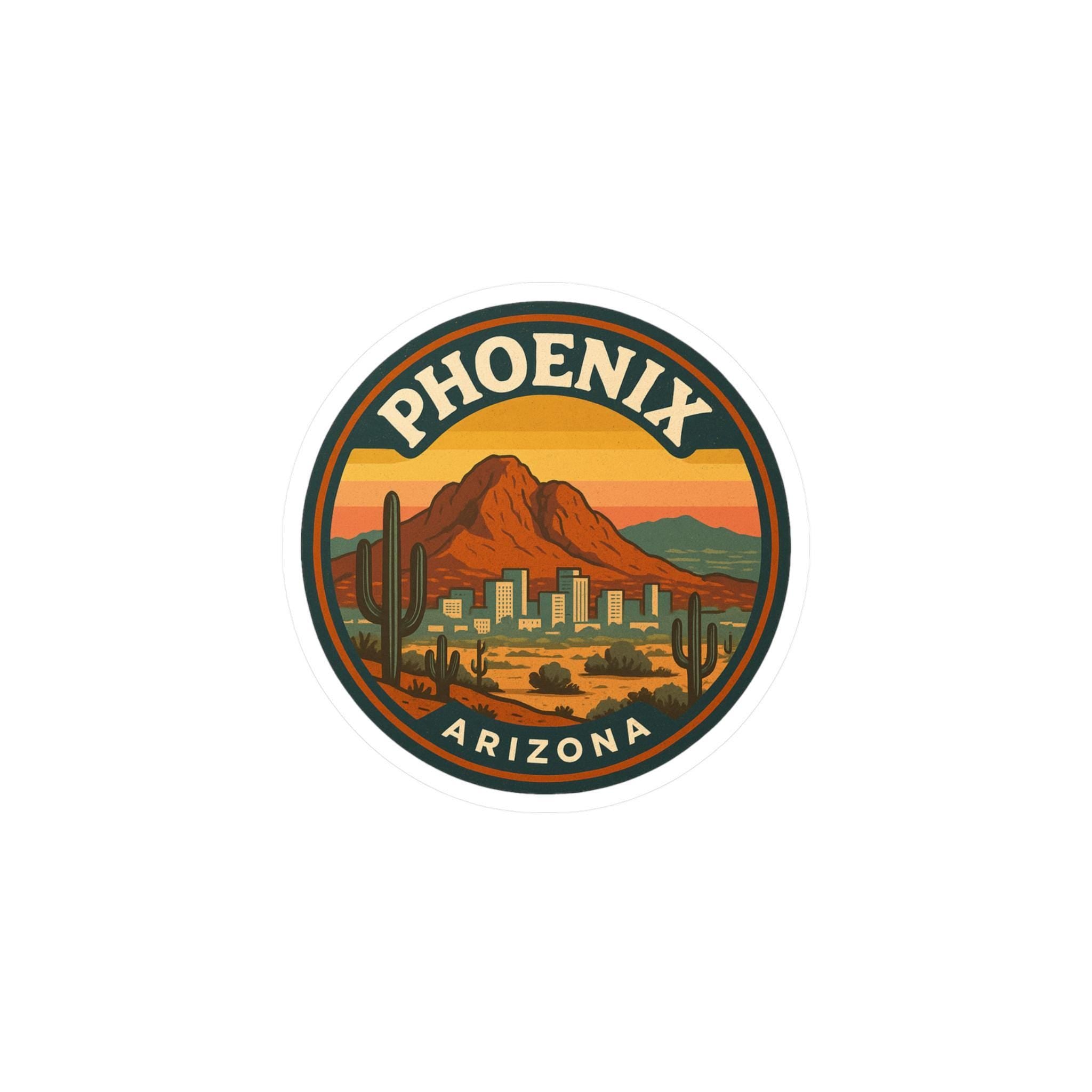 Phoenix Arizona Sticker Kiss-Cut Vinyl, Waterproof Decal, Retro Travel Lover Collection
