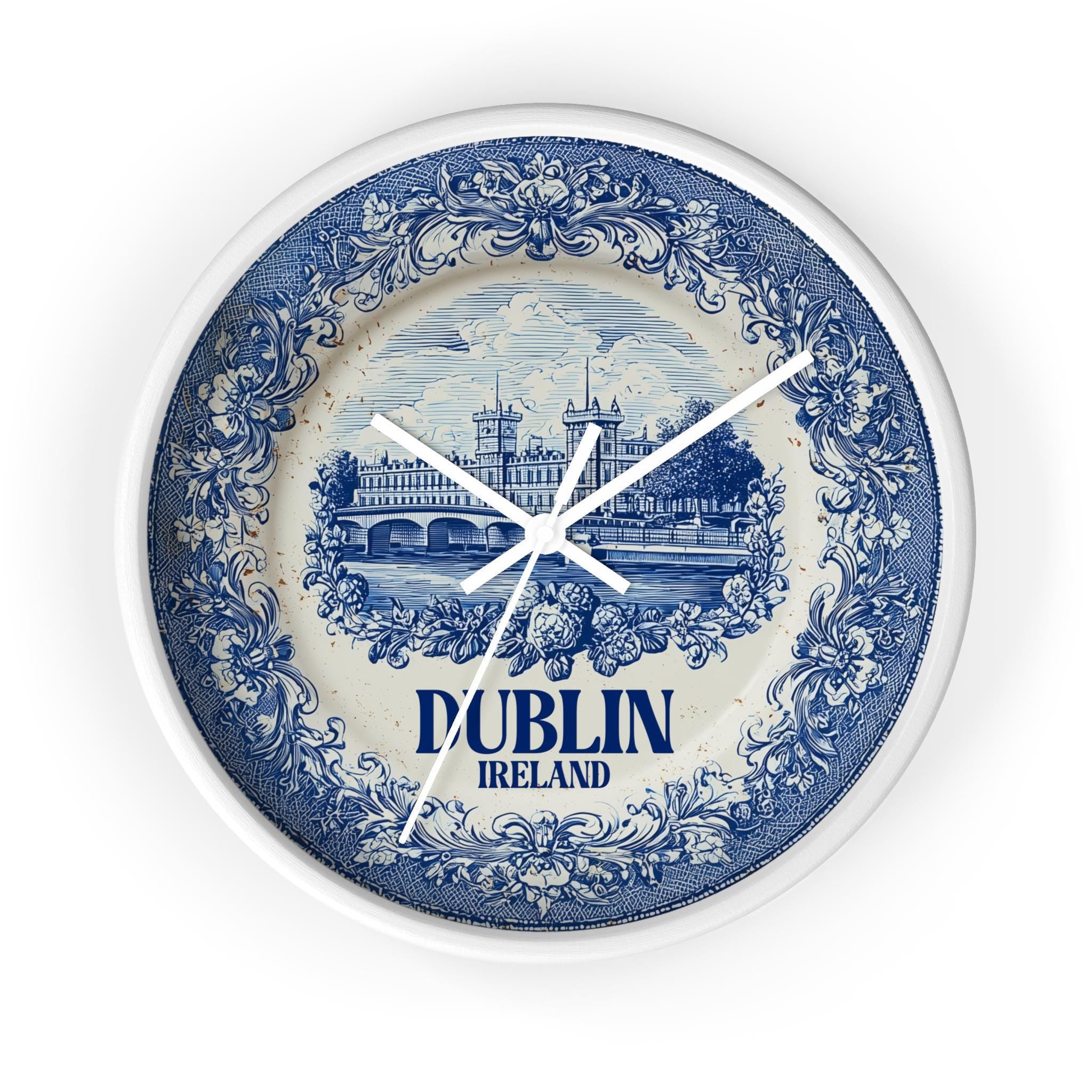 Dublin Ireland Wall Clock, Delf style Home Decor, Vintage City Travel Keepsake Art