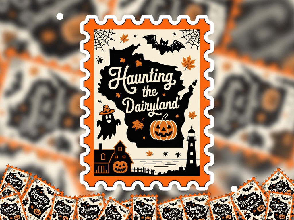 Wisconsin Stamp Halloween Sticker, Spooky USA Kiss-Cut Vinyl, Waterproof Decal, United States Travel