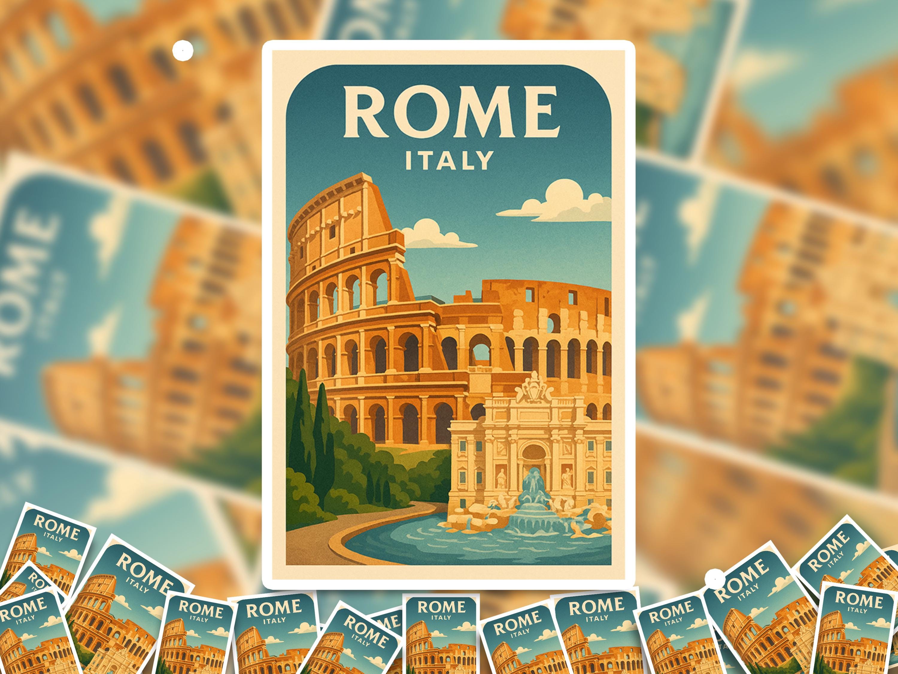 Rome Italy Sticker, Vintage City Vinyl Decal, Retro Travel Lover Collection, Journal Scrapbook