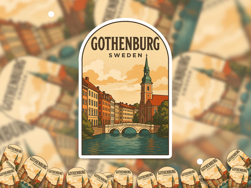Gothenburg Sweden Sticker, Vintage City Vinyl Decal, Retro Travel Lover Collection, Journal Scrapbook