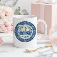 New York City Mug, Custom Delft Style cup, Personalized Vintage Travel City Gift