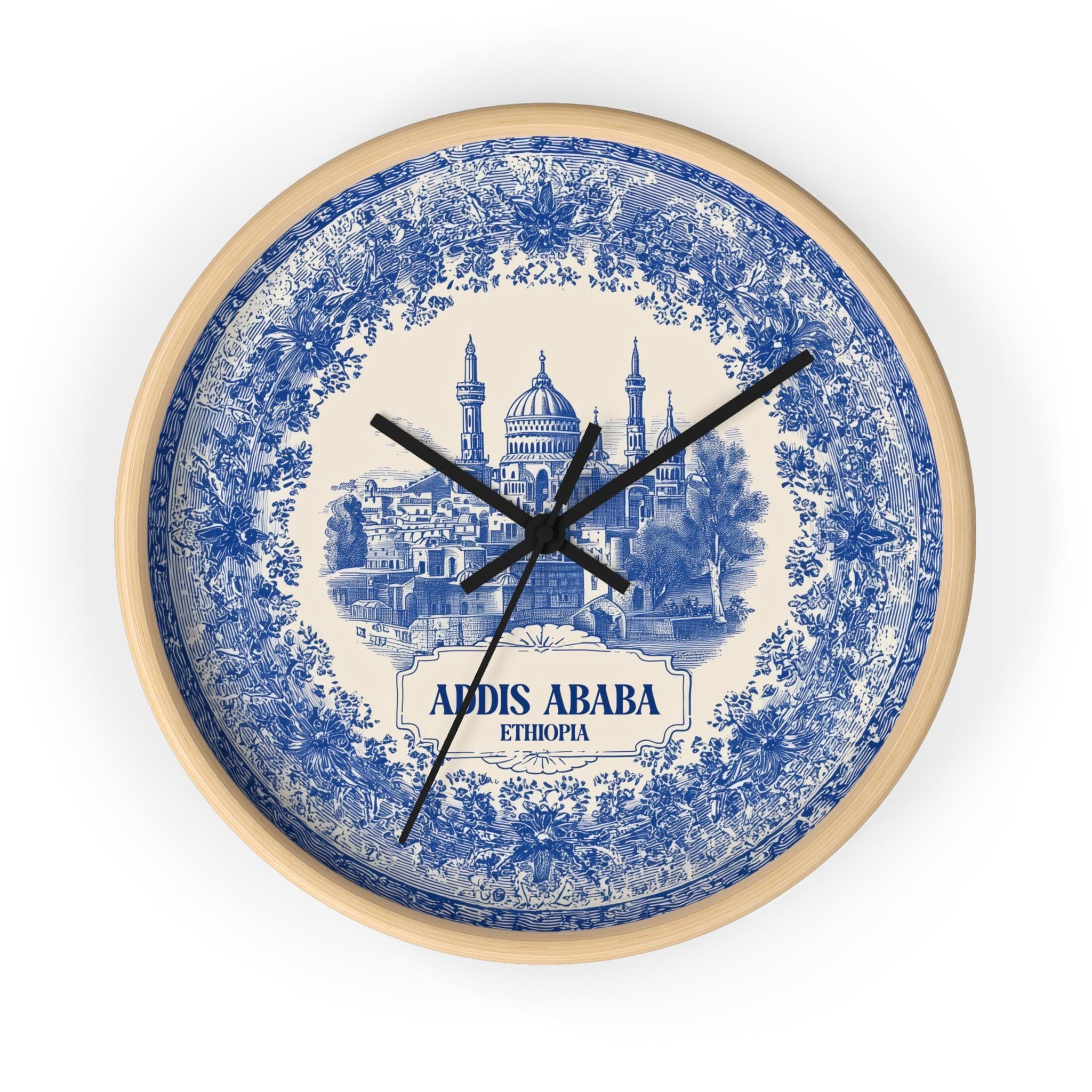 Addis Ababa Ethiopia Wall Clock, Delf style Home Decor, Vintage City Travel Keepsake Art