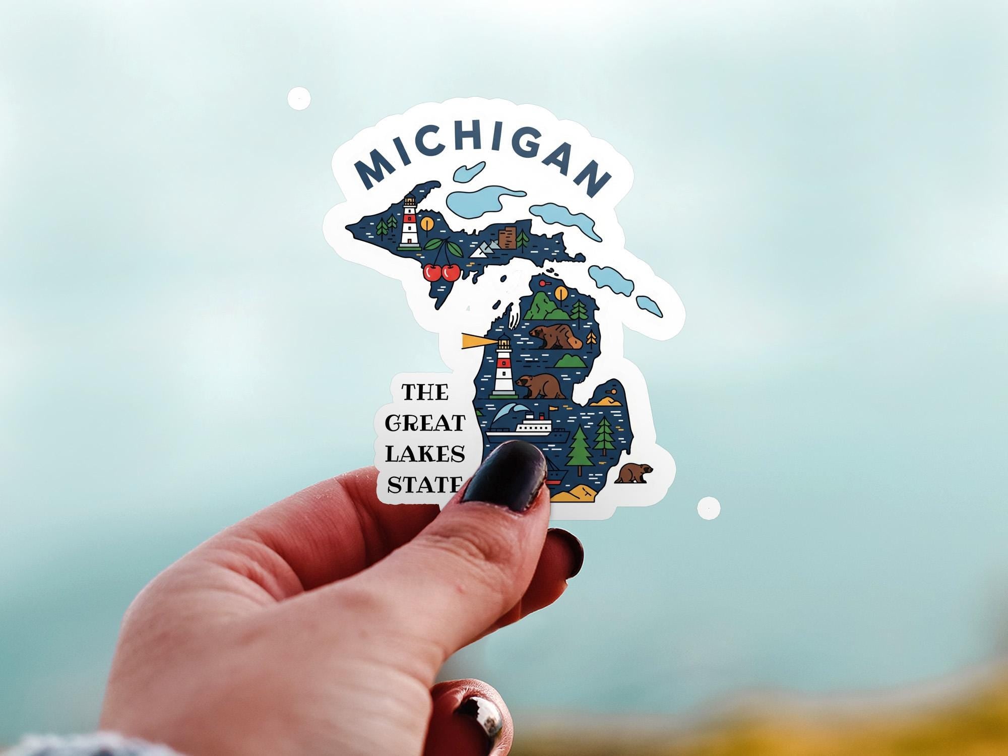 Michigan State Sticker, USA Kiss-Cut Vinyl, Landmark Waterproof Decal, United States Travel Collection