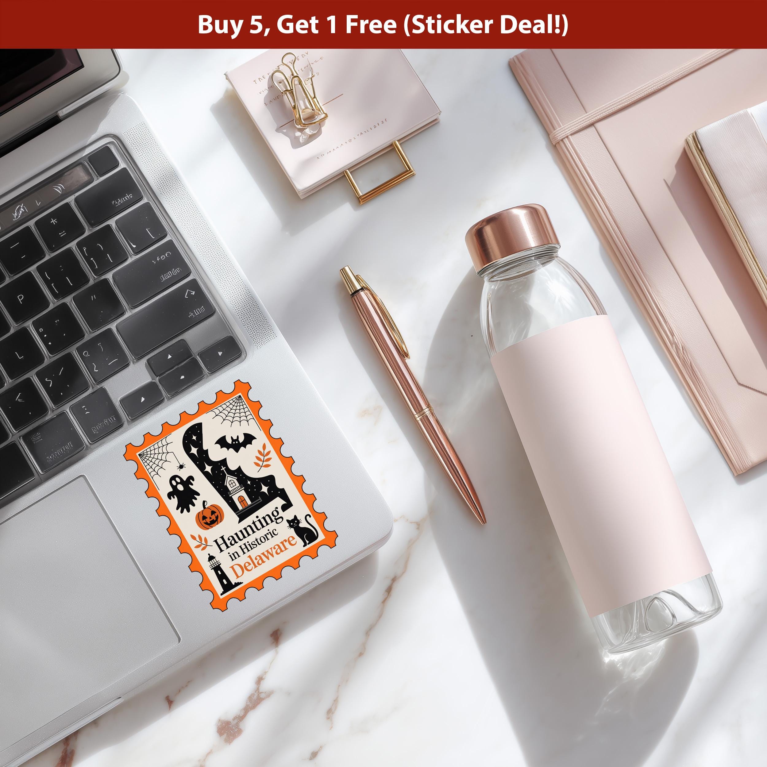 Delaware Stamp Halloween Sticker, Spooky USA Kiss-Cut Vinyl, Waterproof Decal, United States Travel