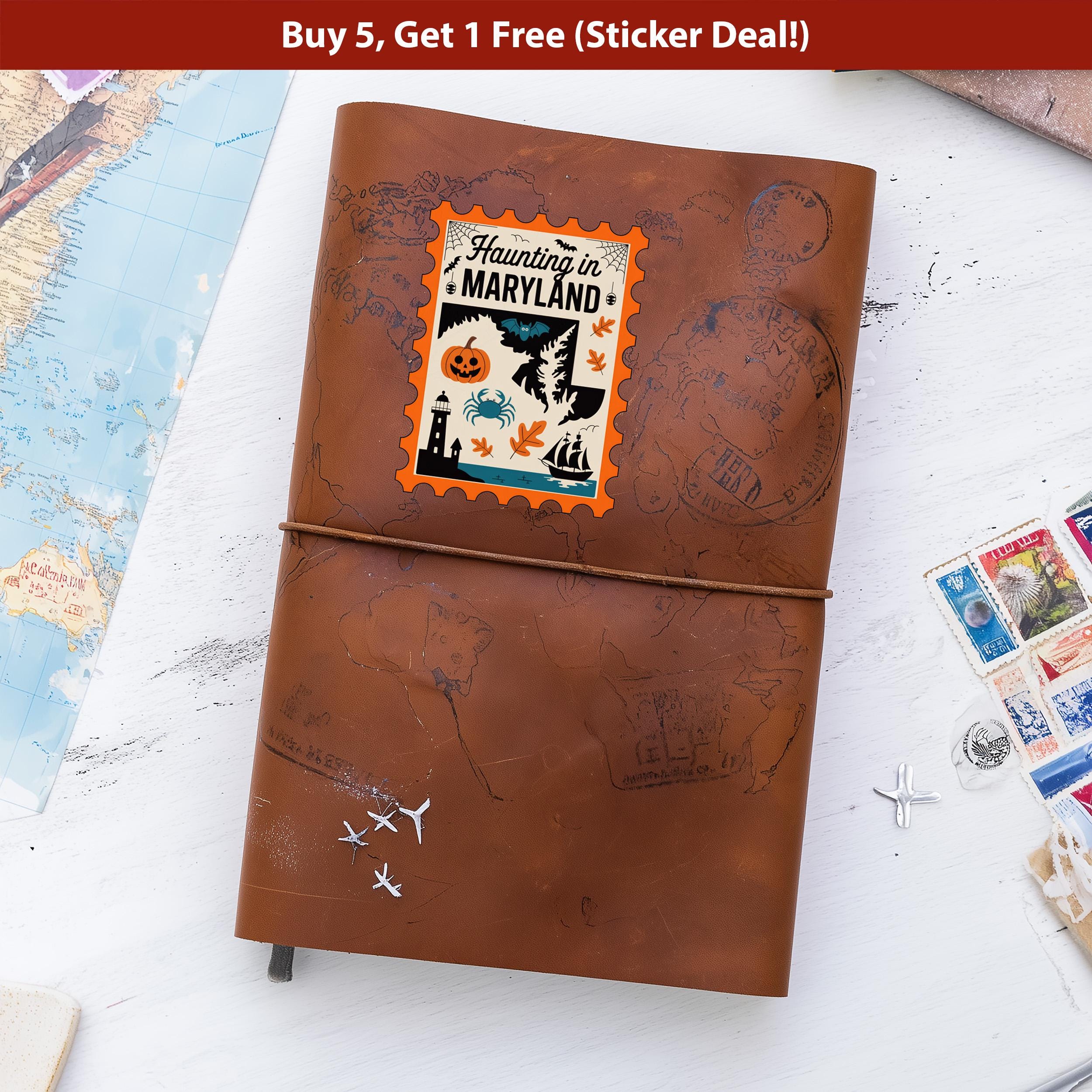 Maryland Stamp Halloween Sticker, Spooky USA Kiss-Cut Vinyl, Waterproof Decal, United States Travel